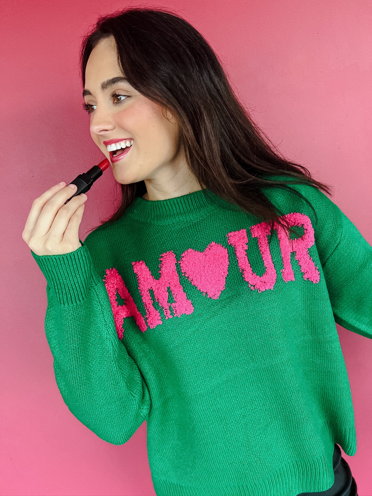 My Love Crewneck Sweater - Emerald + Magenta