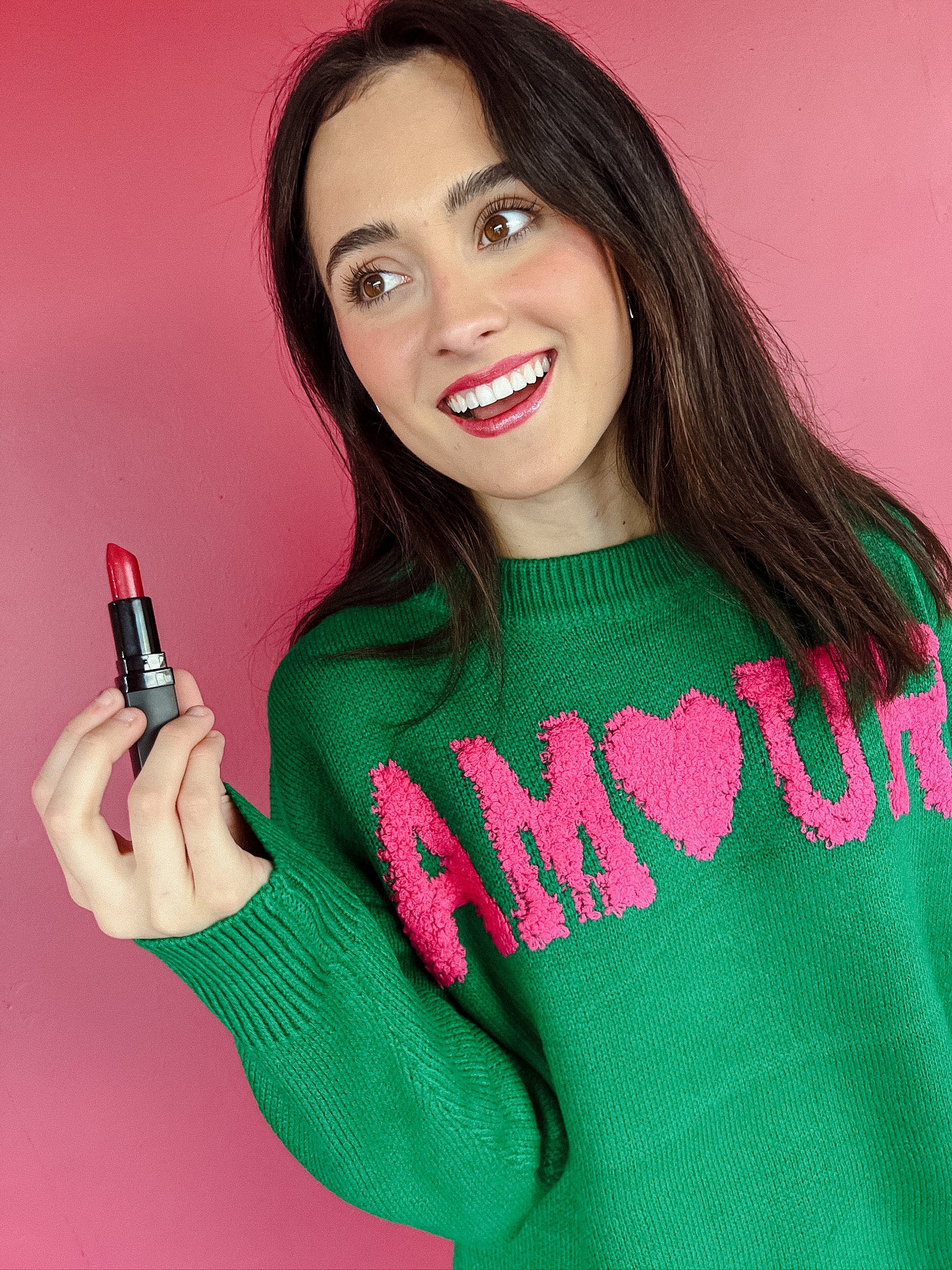 My Love Crewneck Sweater - Emerald + Magenta