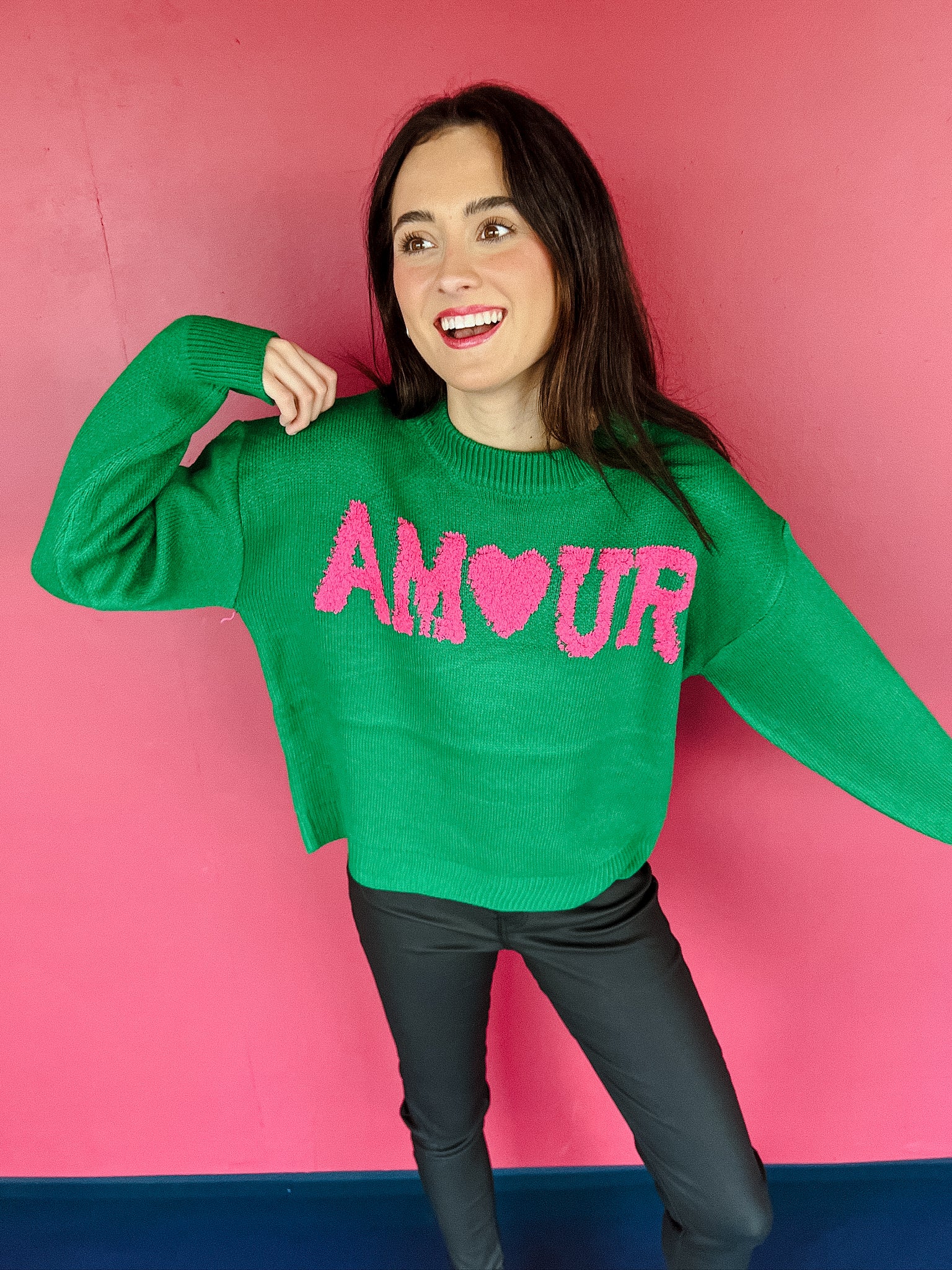 My Love Crewneck Sweater - Emerald + Magenta