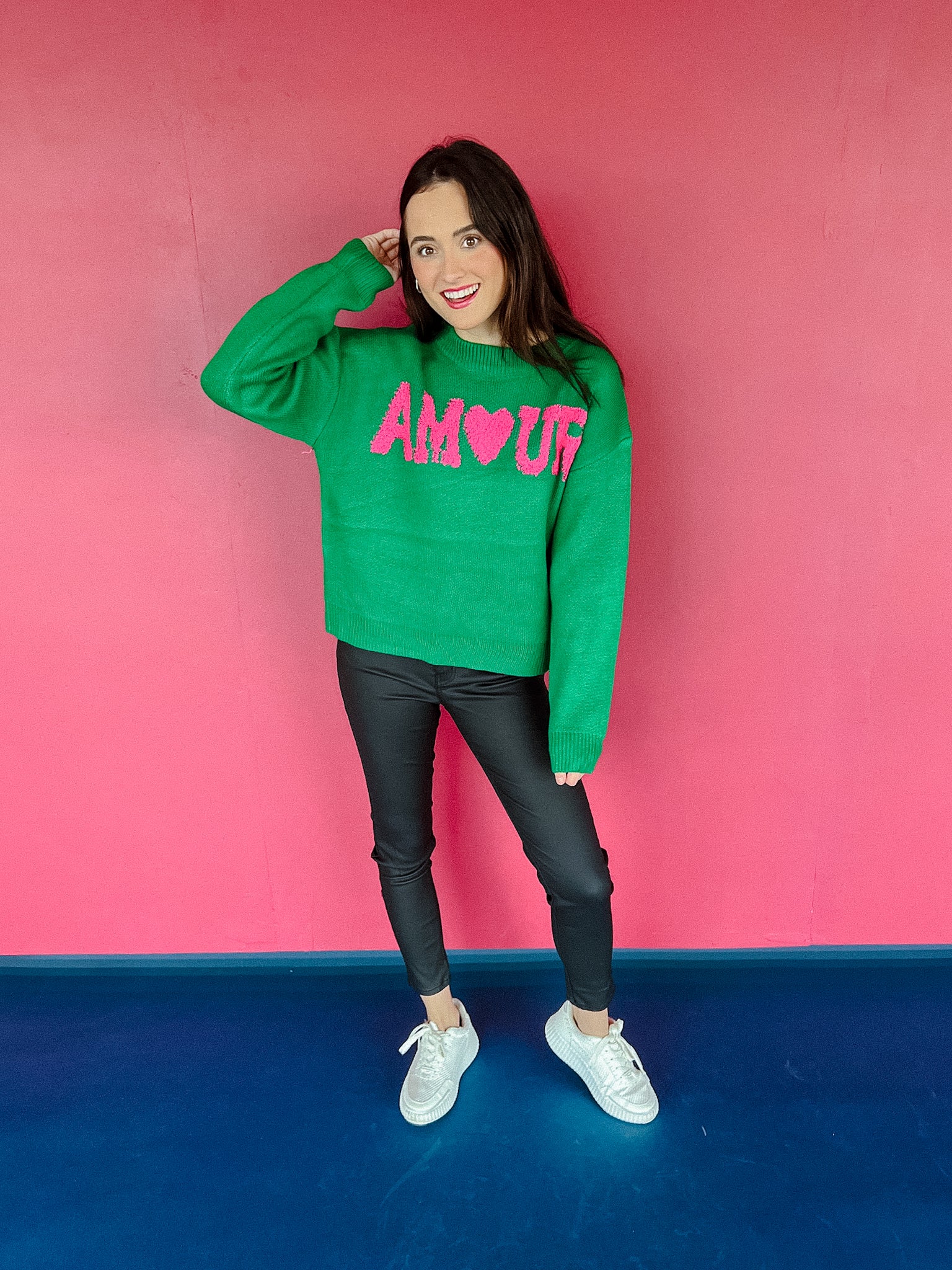 My Love Crewneck Sweater - Emerald + Magenta