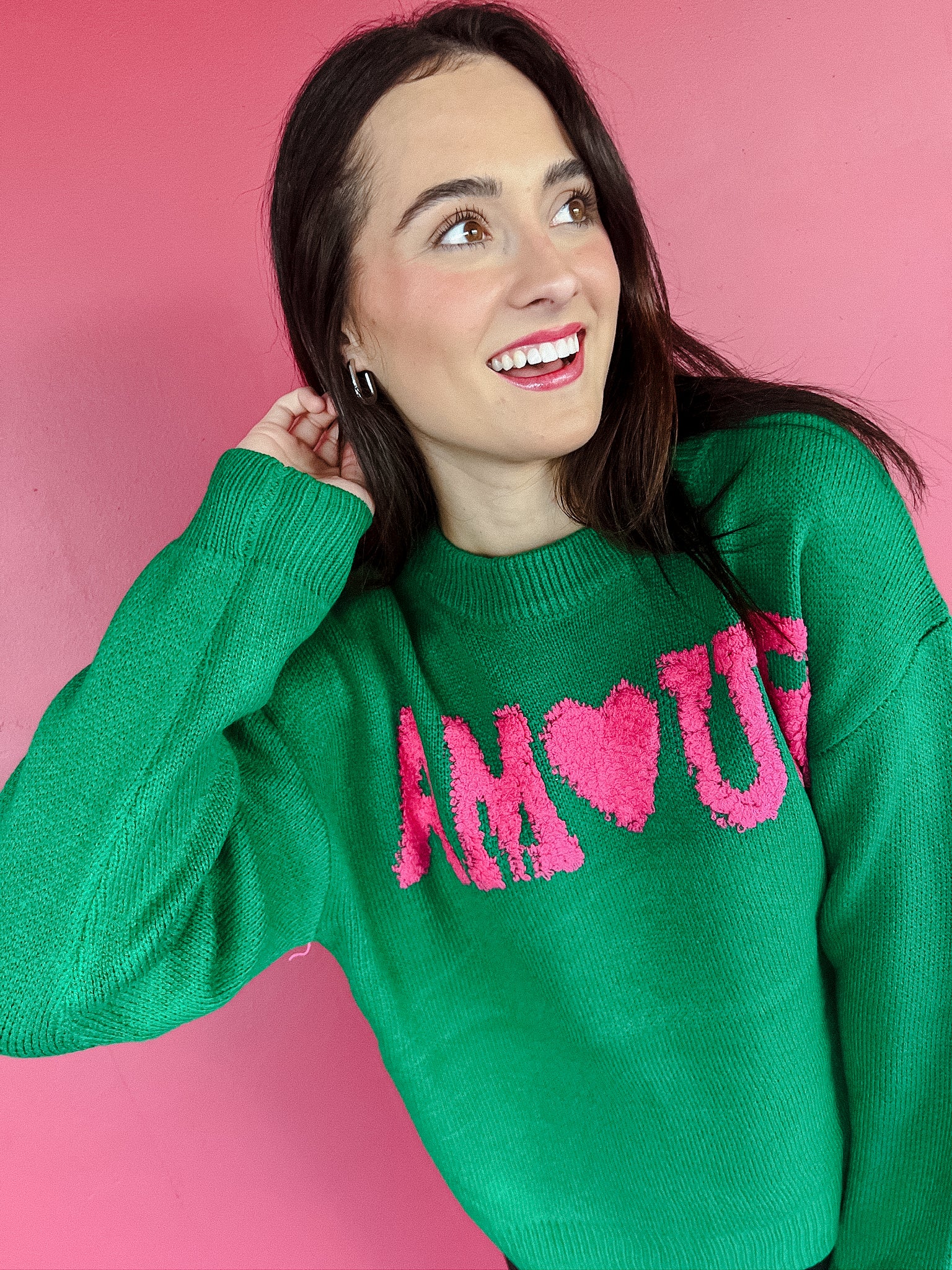 My Love Crewneck Sweater - Emerald + Magenta