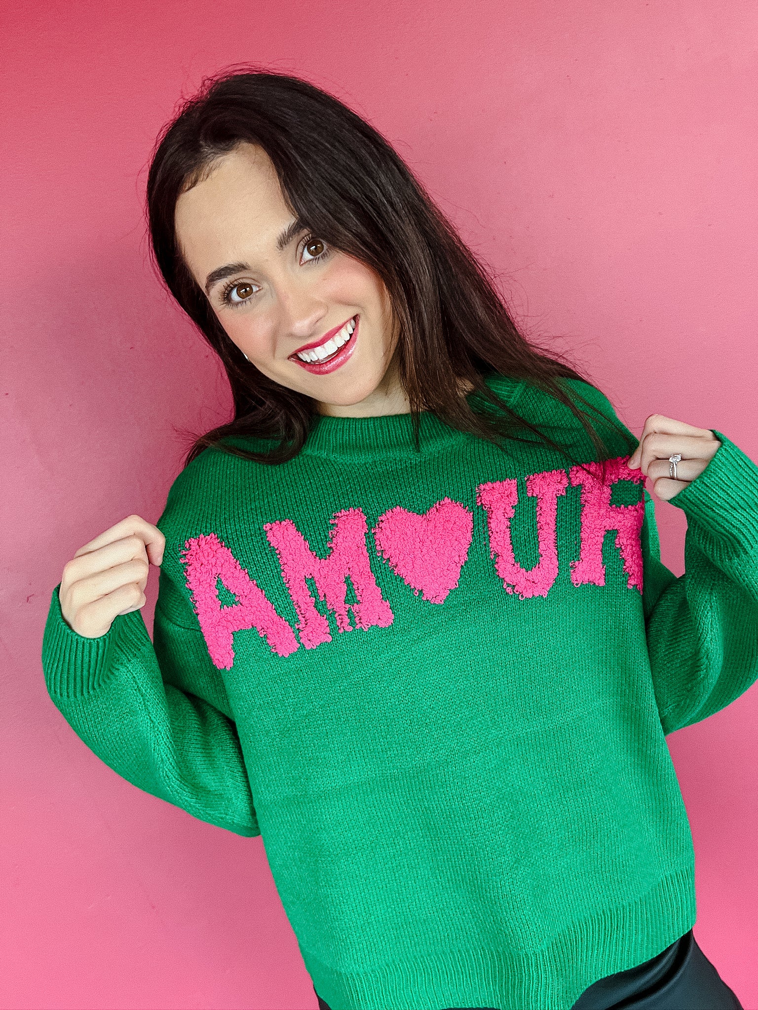 My Love Crewneck Sweater - Emerald + Magenta