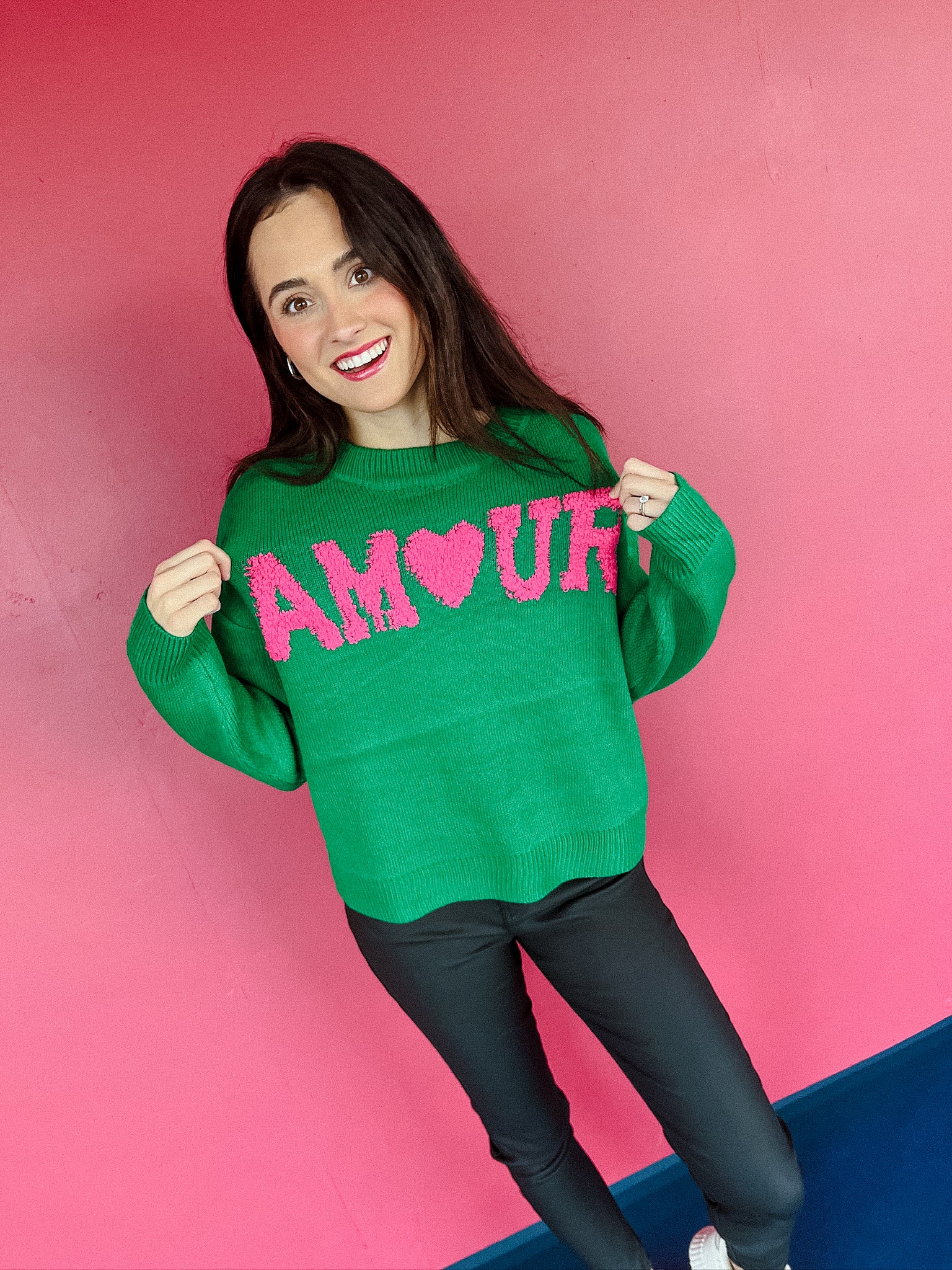 My Love Crewneck Sweater - Emerald + Magenta