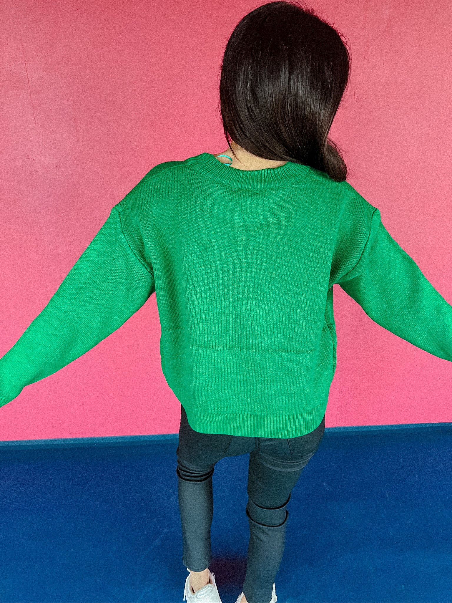 My Love Crewneck Sweater - Emerald + Magenta