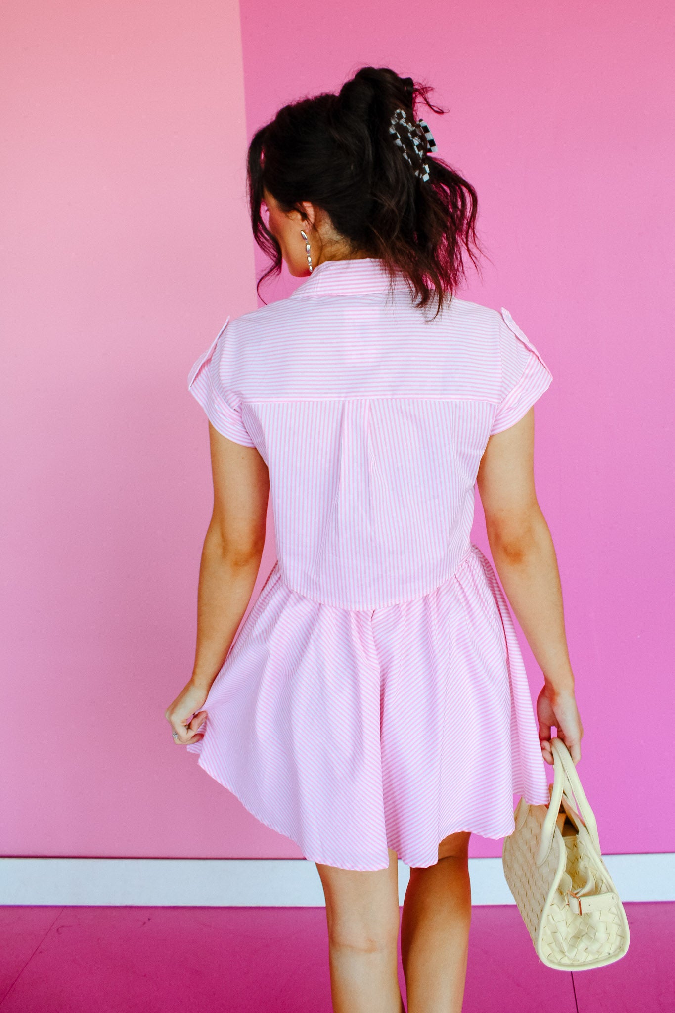 Aubrey Collared Mini Dress - Soft White + Rose