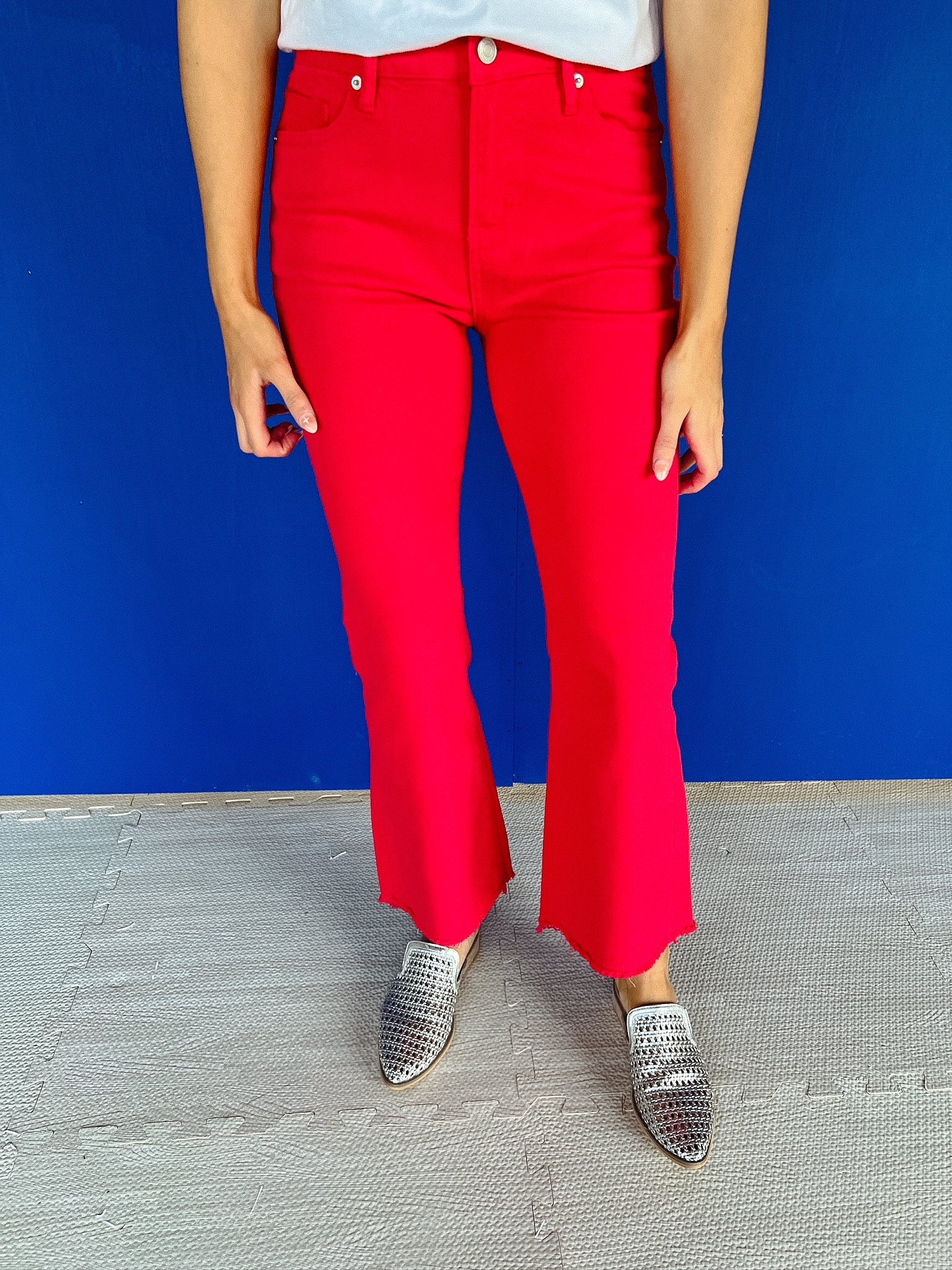 Limitless High Rise Ankle Flare Jeans - Cool Red