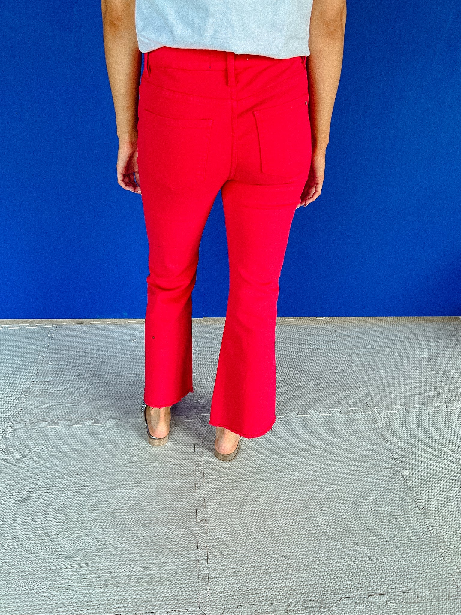 Limitless High Rise Ankle Flare Jeans - Cool Red