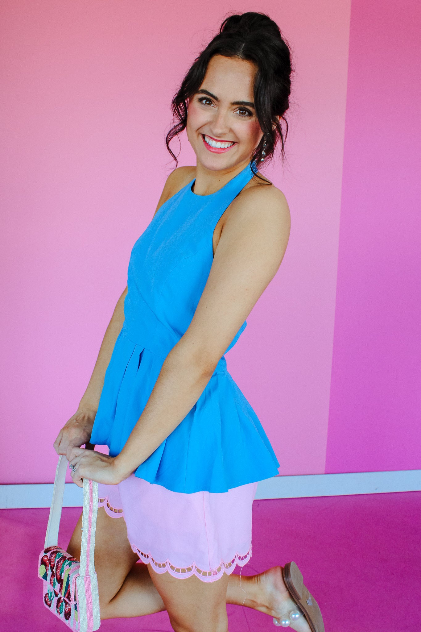 Blaire Peplum Halter Top - Soft Blue