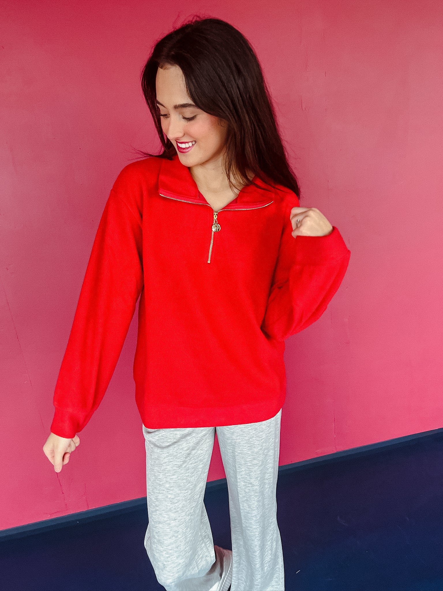 Jenna Half Zip Pullover - Cool Red