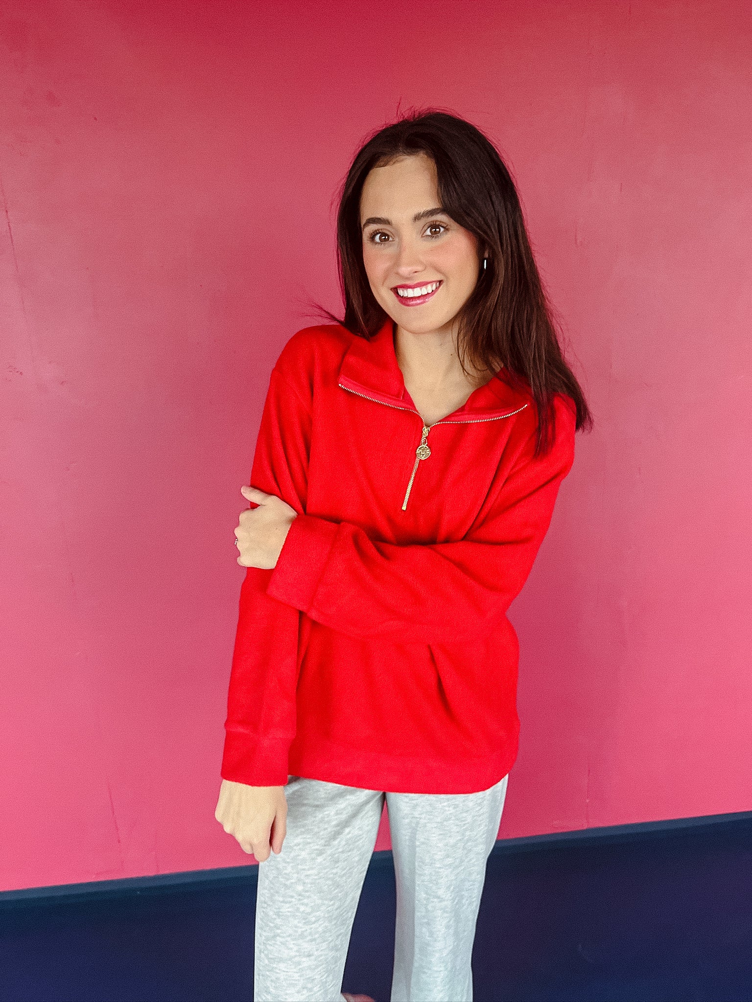 Jenna Half Zip Pullover - Cool Red