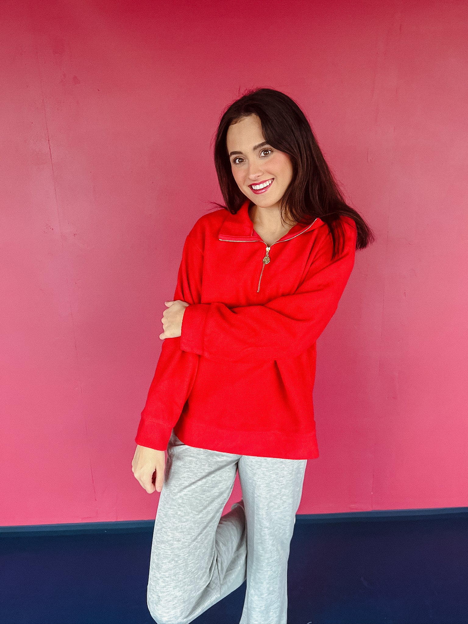 Jenna Half Zip Pullover - Cool Red