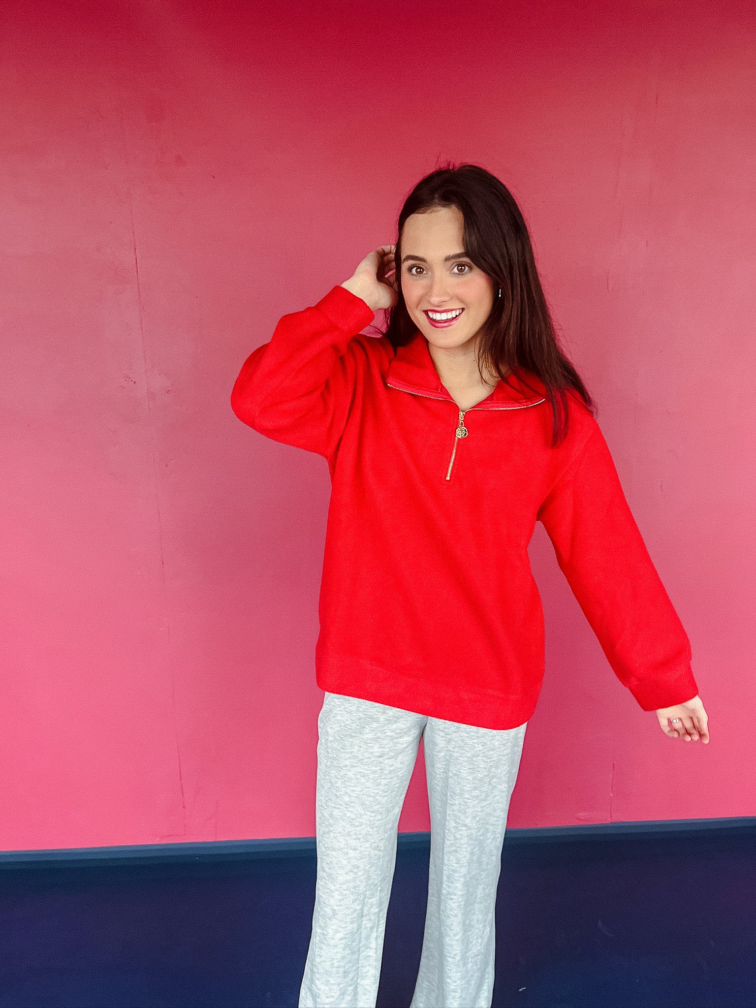 Jenna Half Zip Pullover - Cool Red