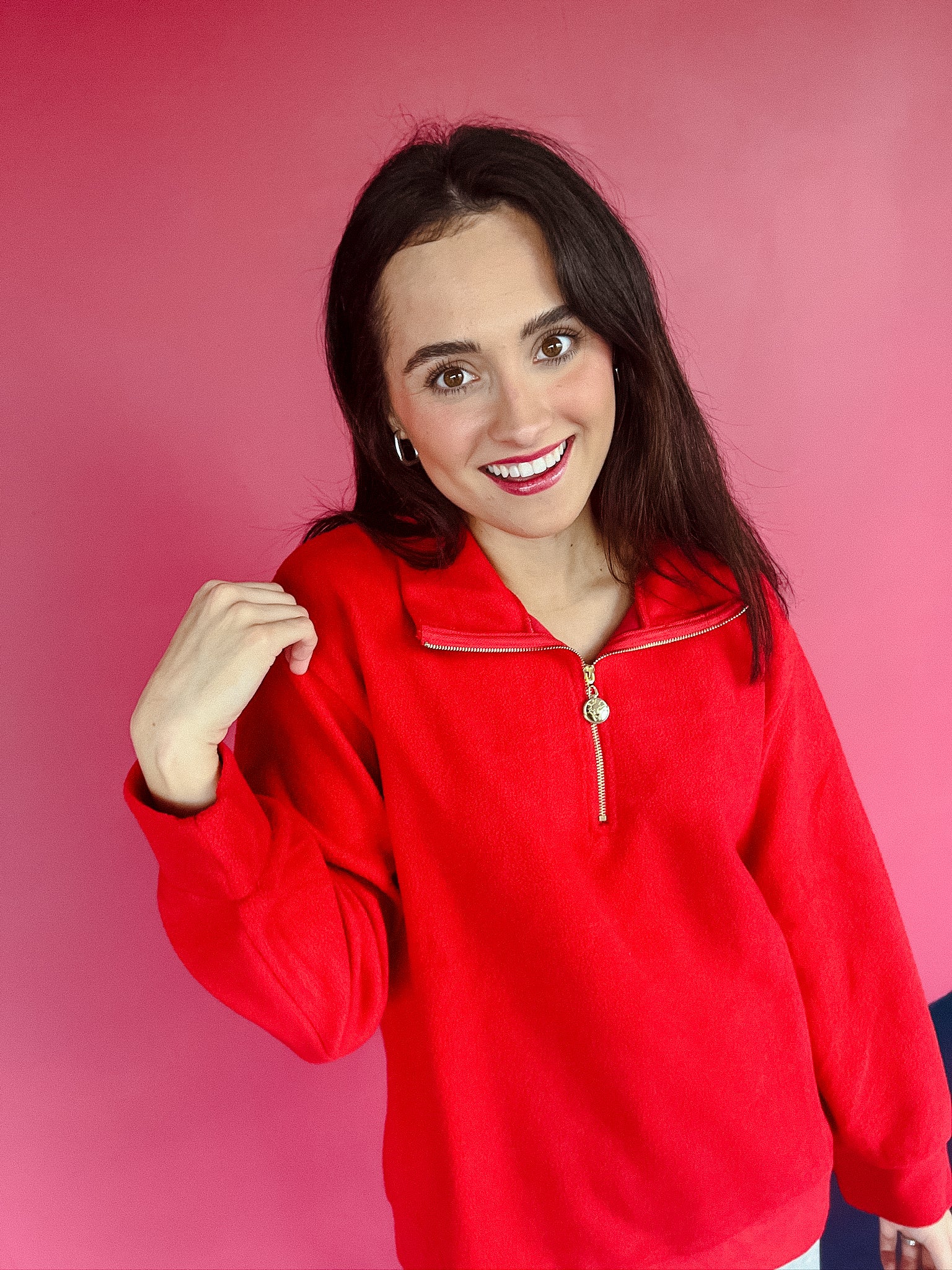 Jenna Half Zip Pullover - Cool Red