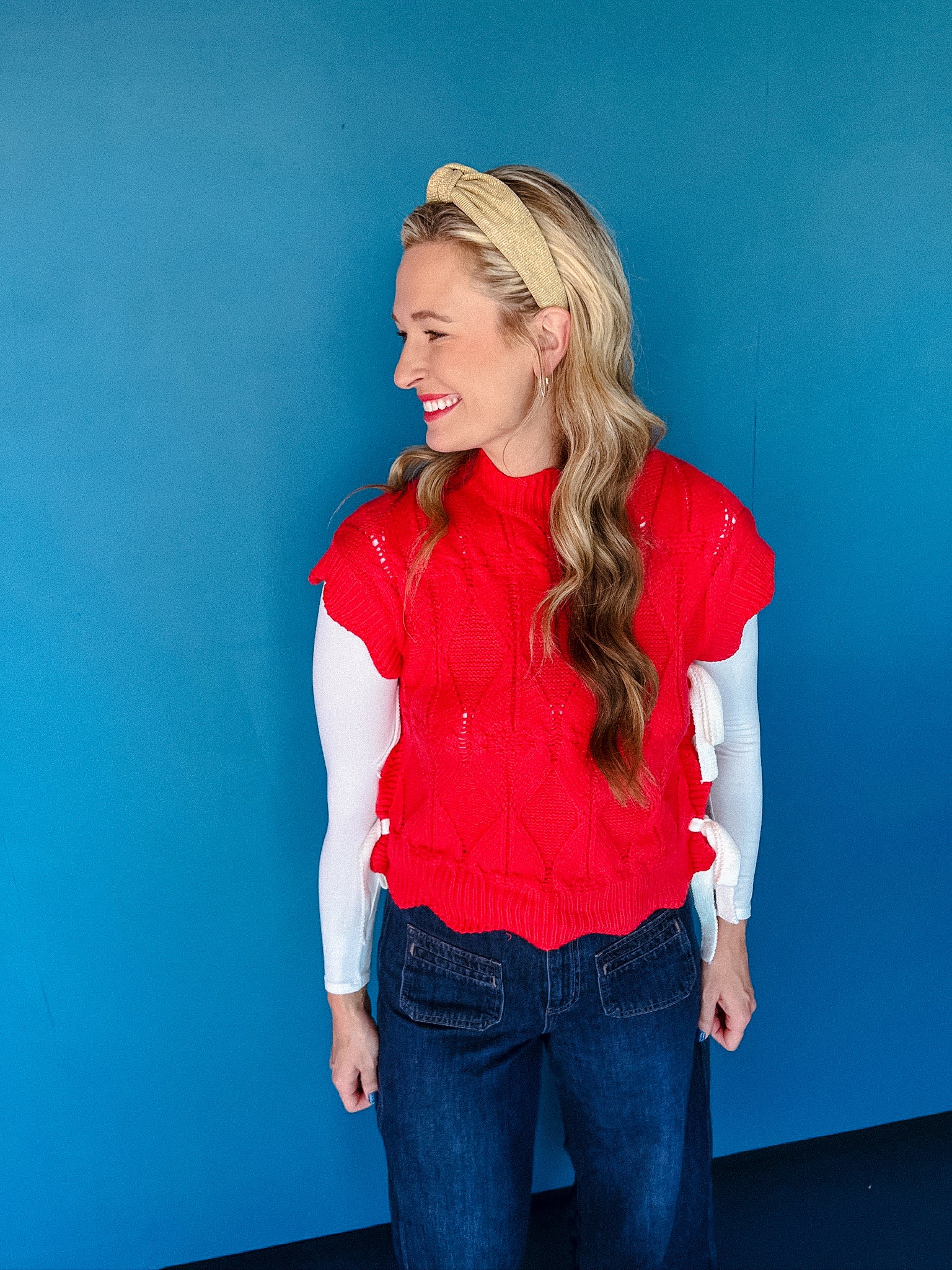 Tanya Short Sleeve Sweater - True Red + Soft White/Ivory