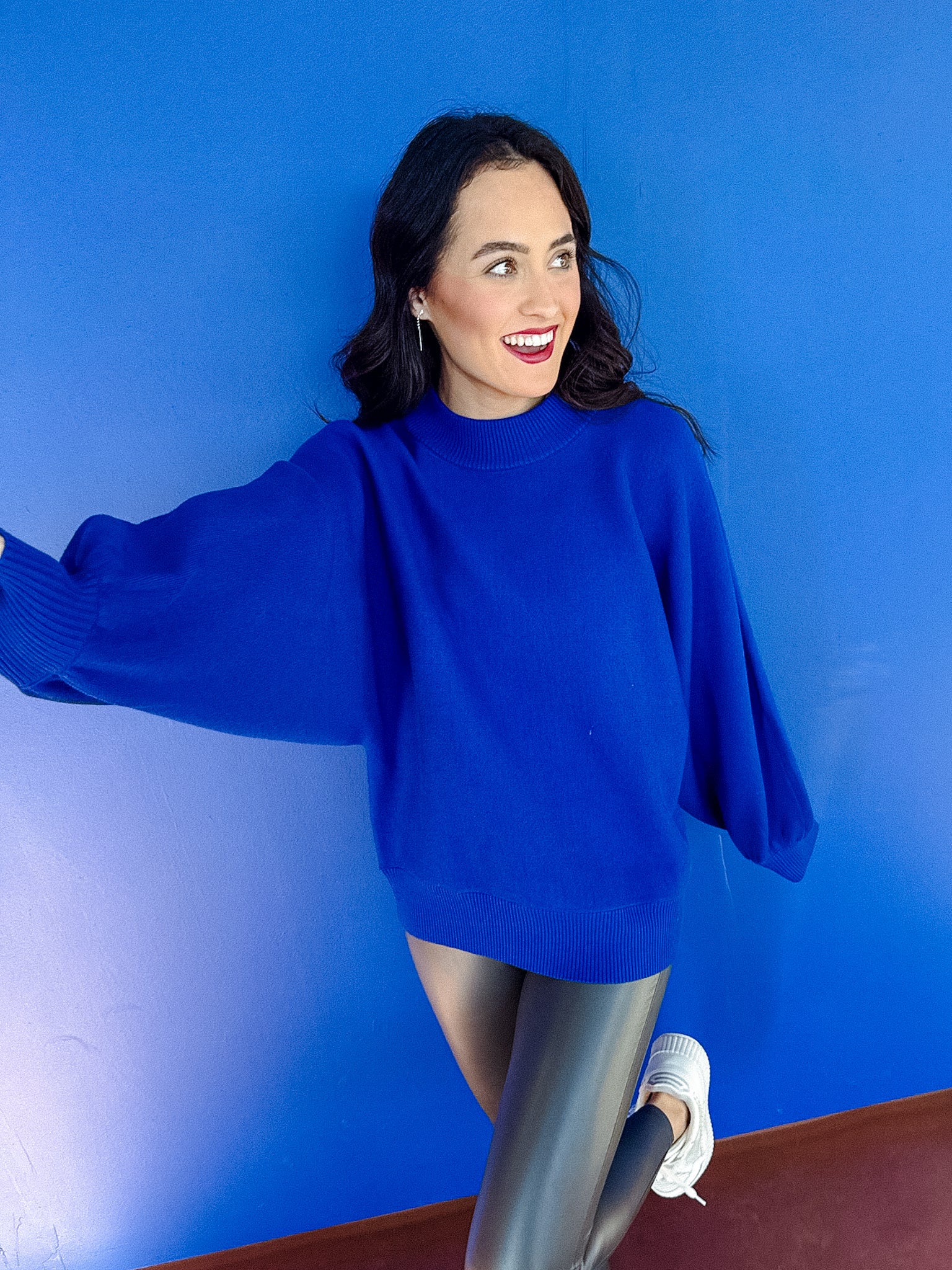 Ester Balloon Sleeve Sweater- Royal