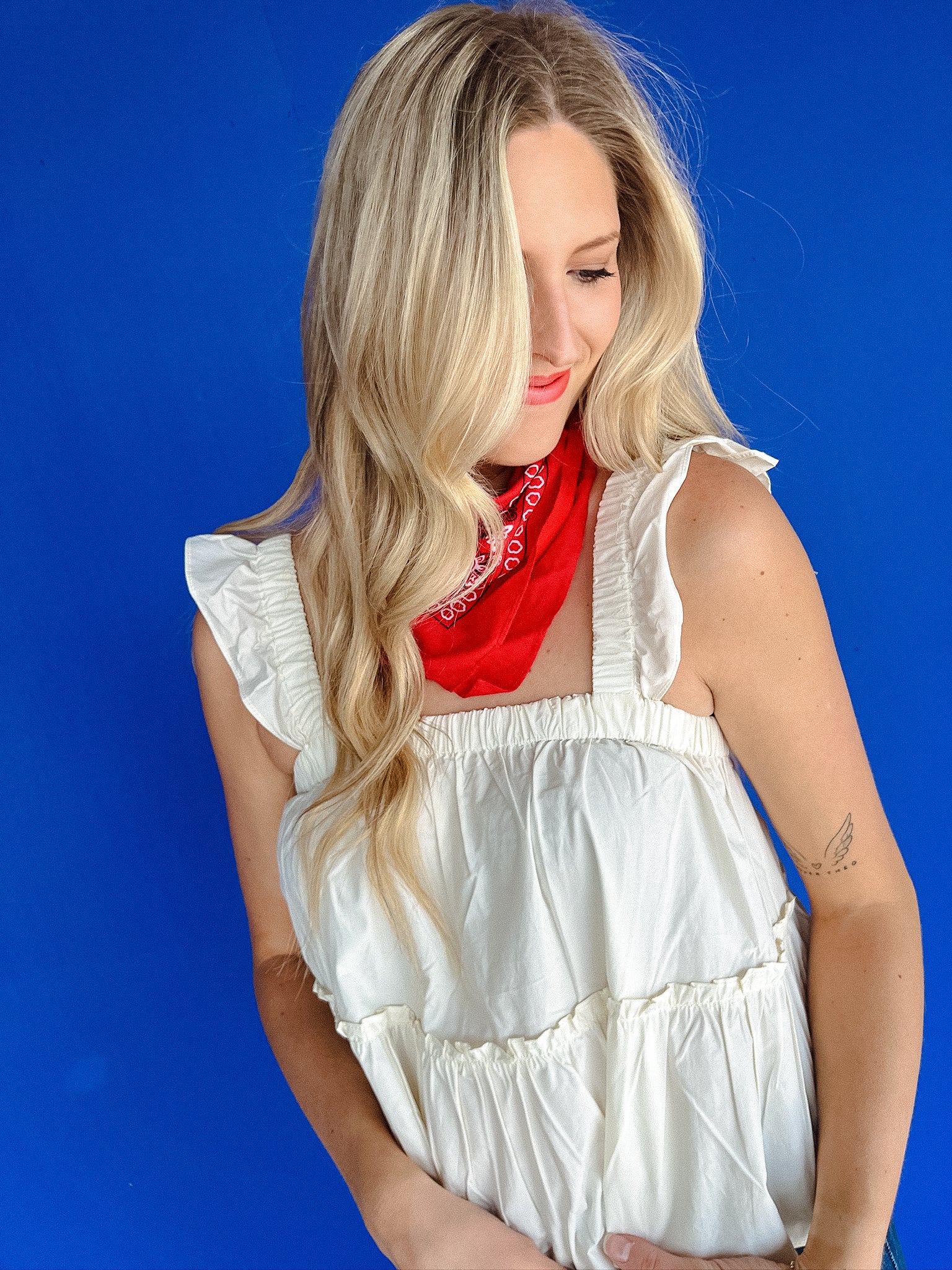 Greta Flutter Tank - Bright Cream