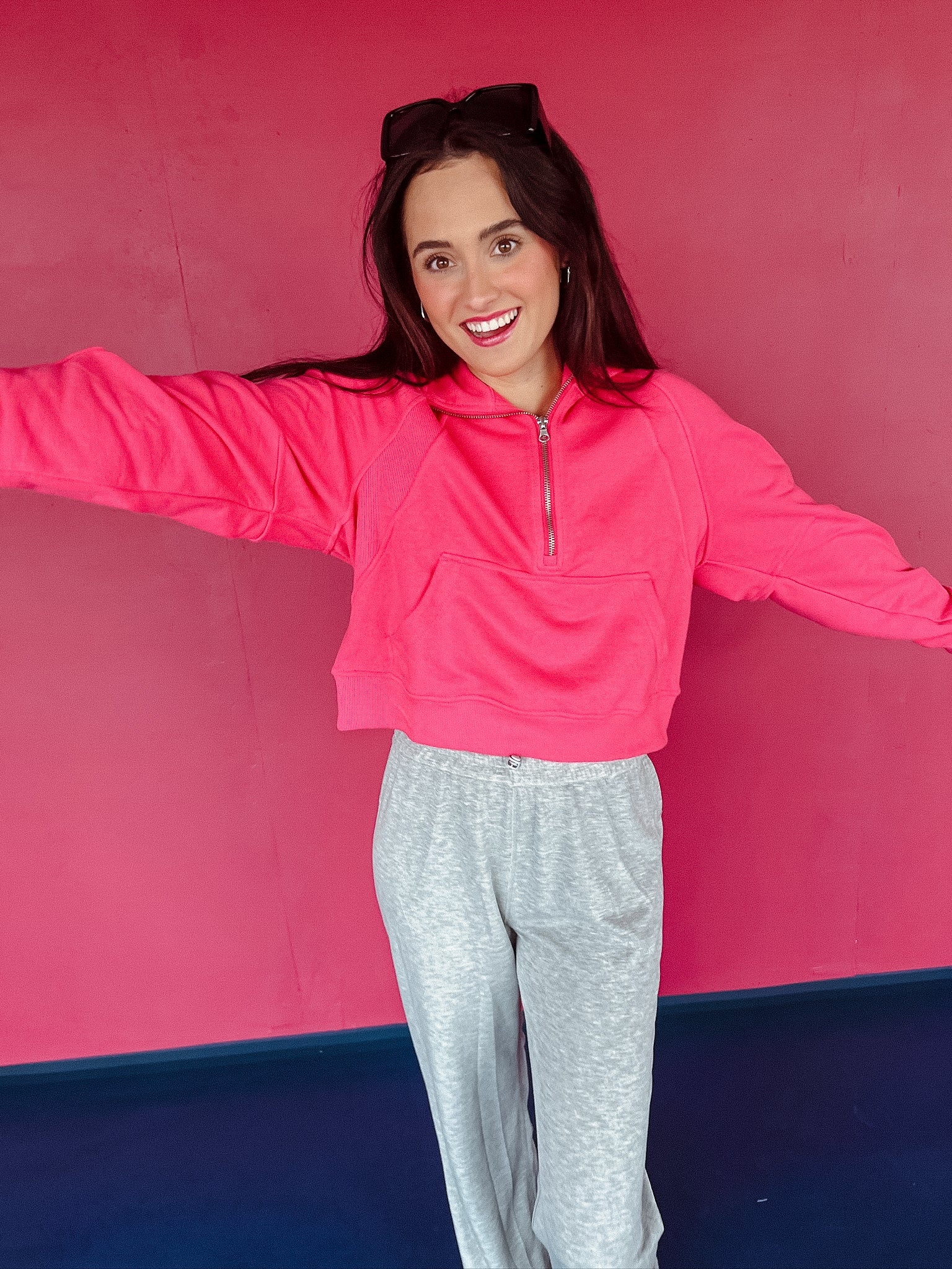 Mattie French Terry Cropped Hoodie - Bright Pink