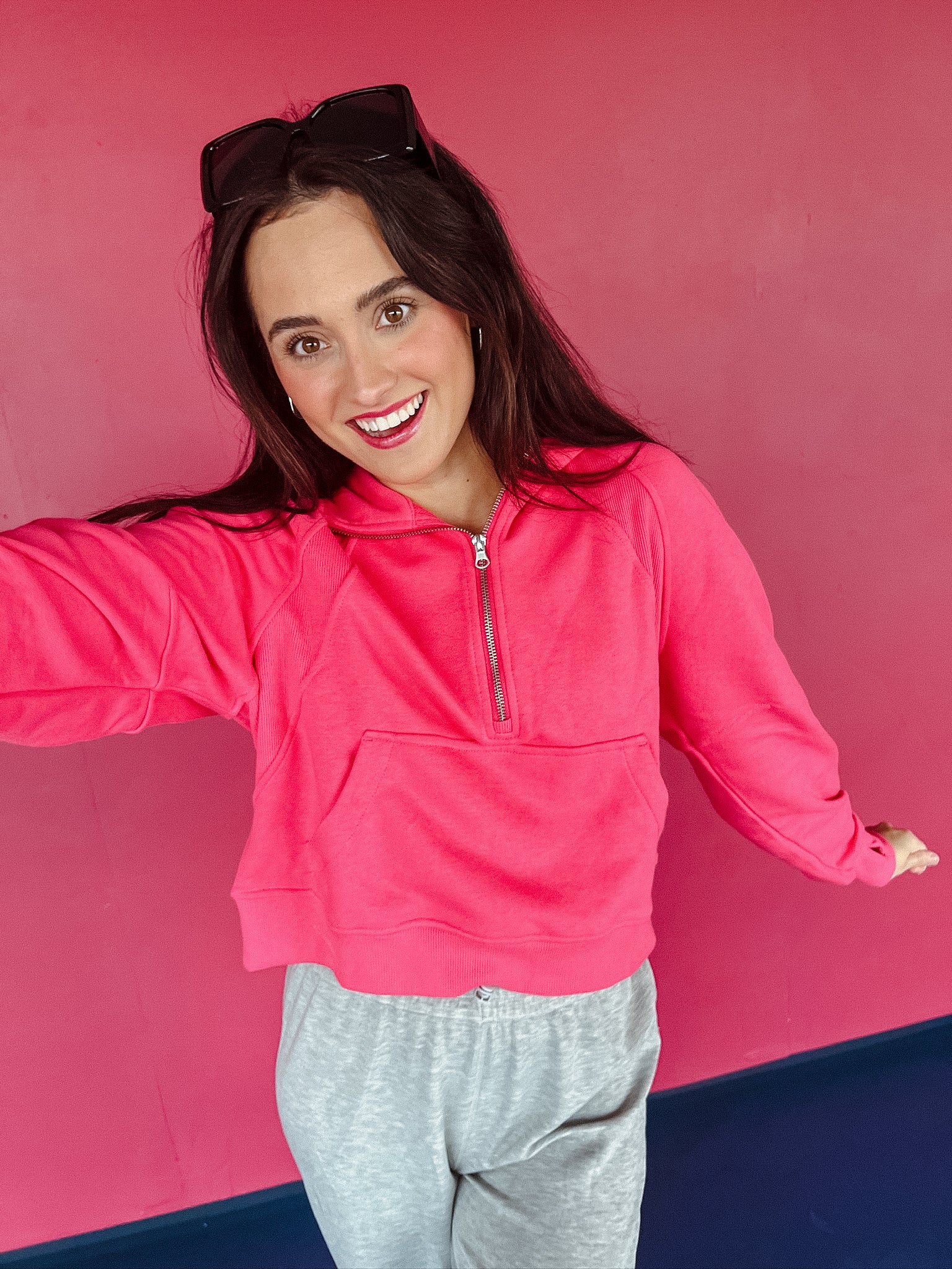 Mattie French Terry Cropped Hoodie - Bright Pink