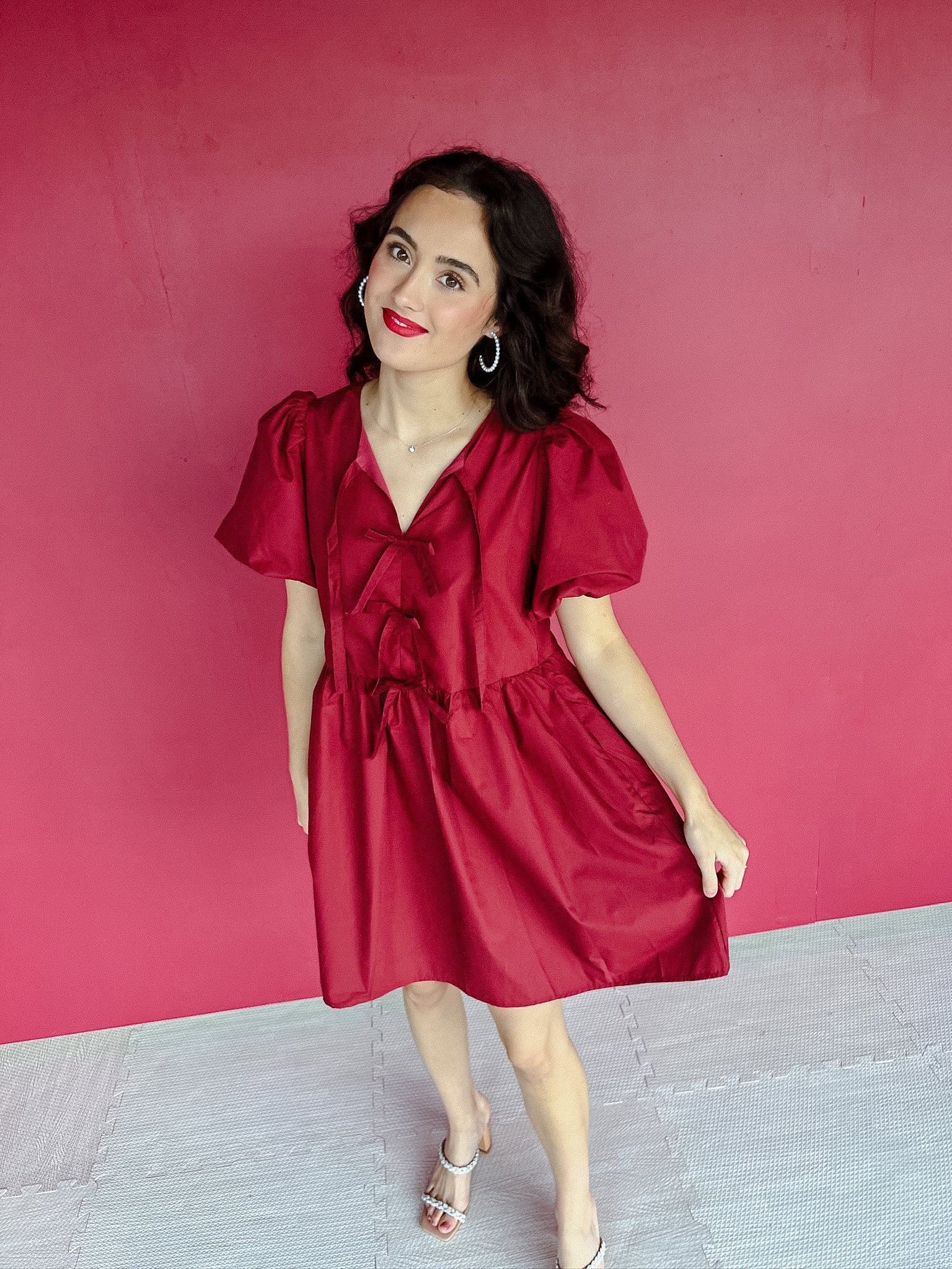 Reece Balloon Sleeve Dress - Burgundy