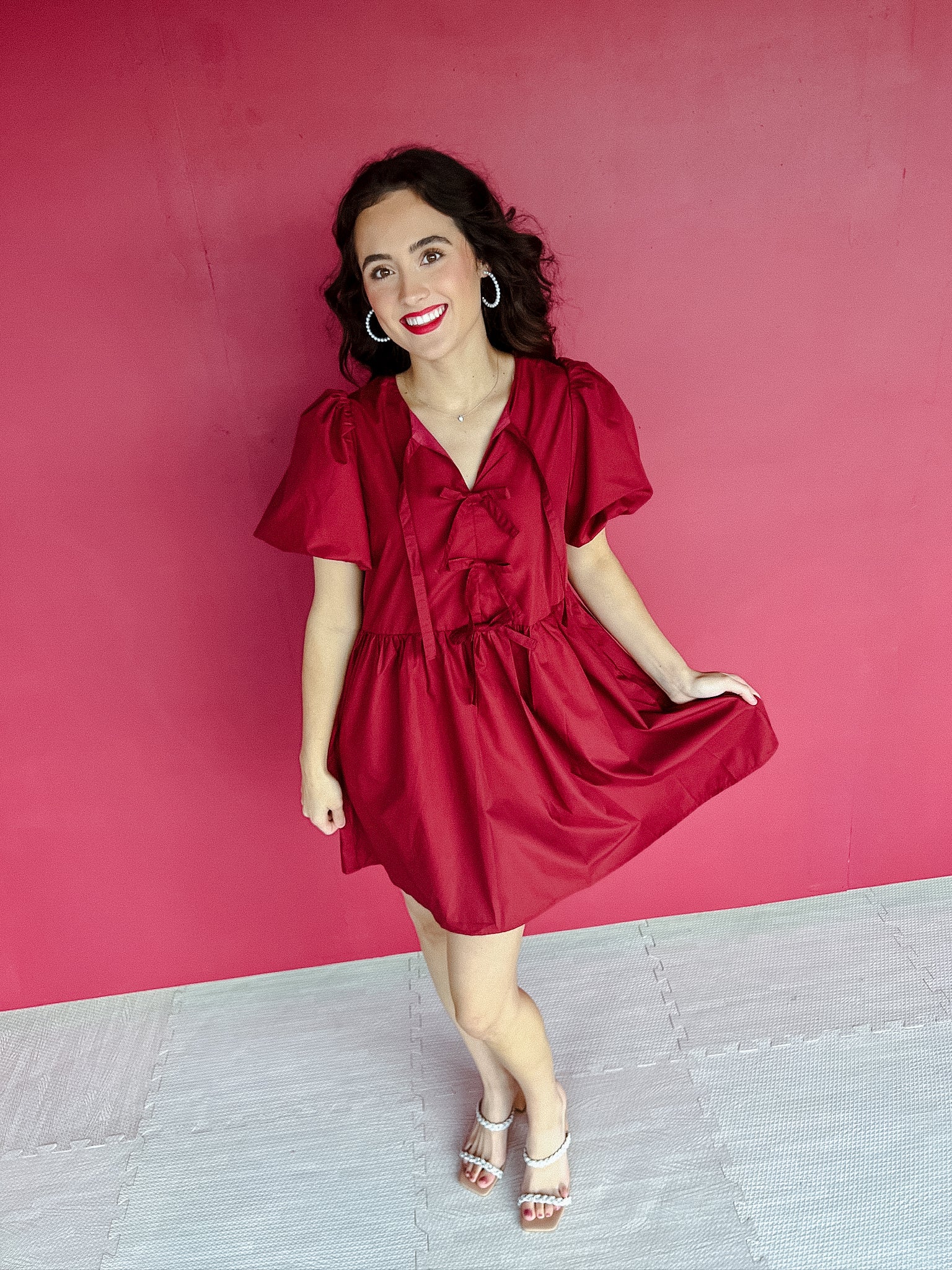 Reece Balloon Sleeve Dress - Burgundy