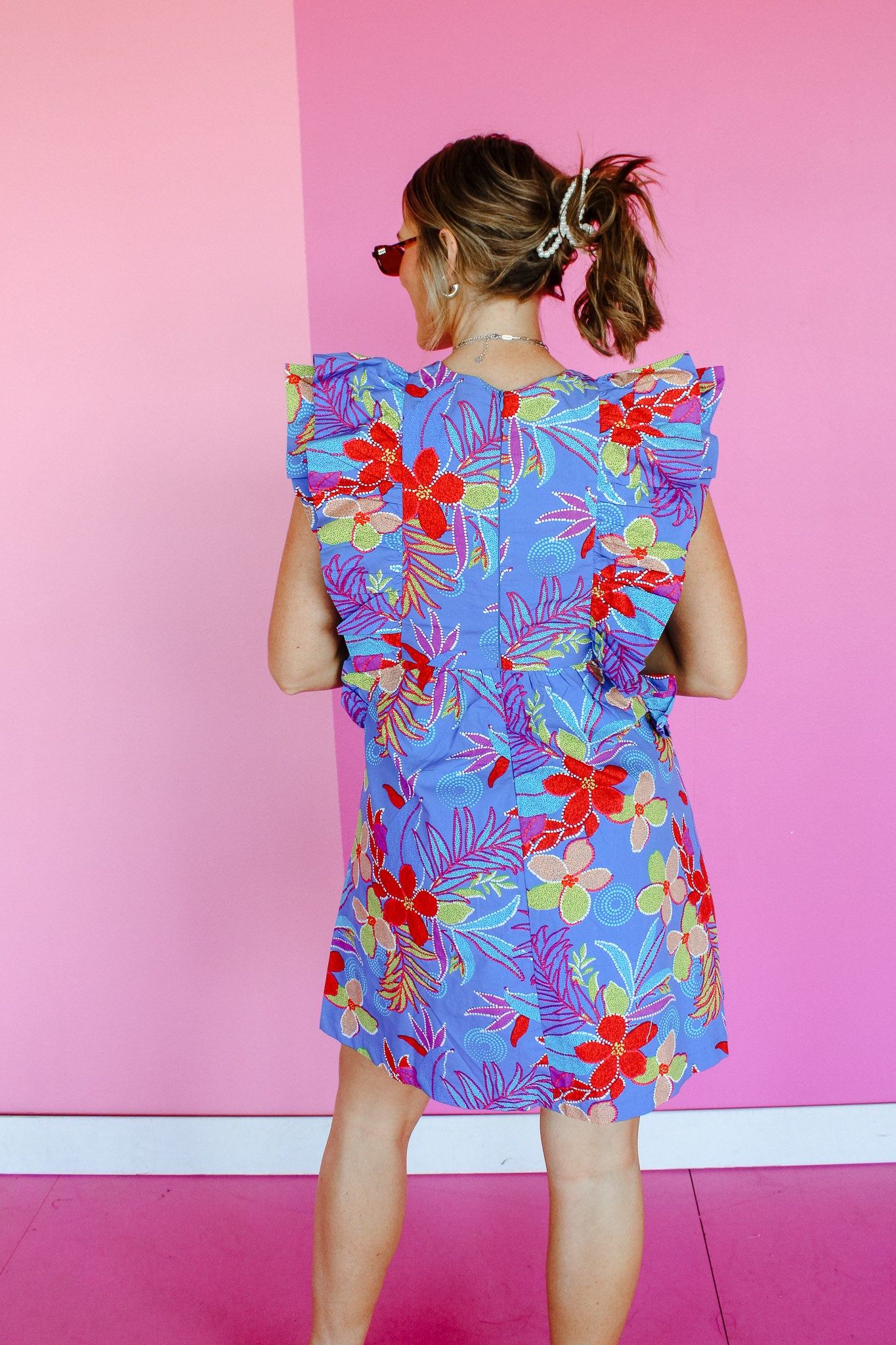 Stacia Floral Mini Dress - Heliotrope + Lime + Cool Red