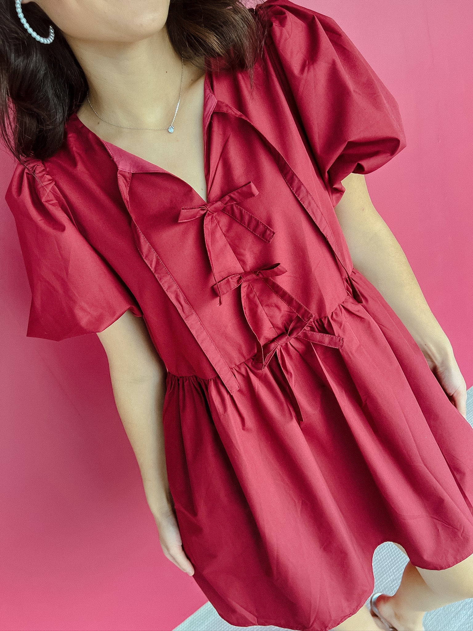 Reece Balloon Sleeve Dress - Burgundy