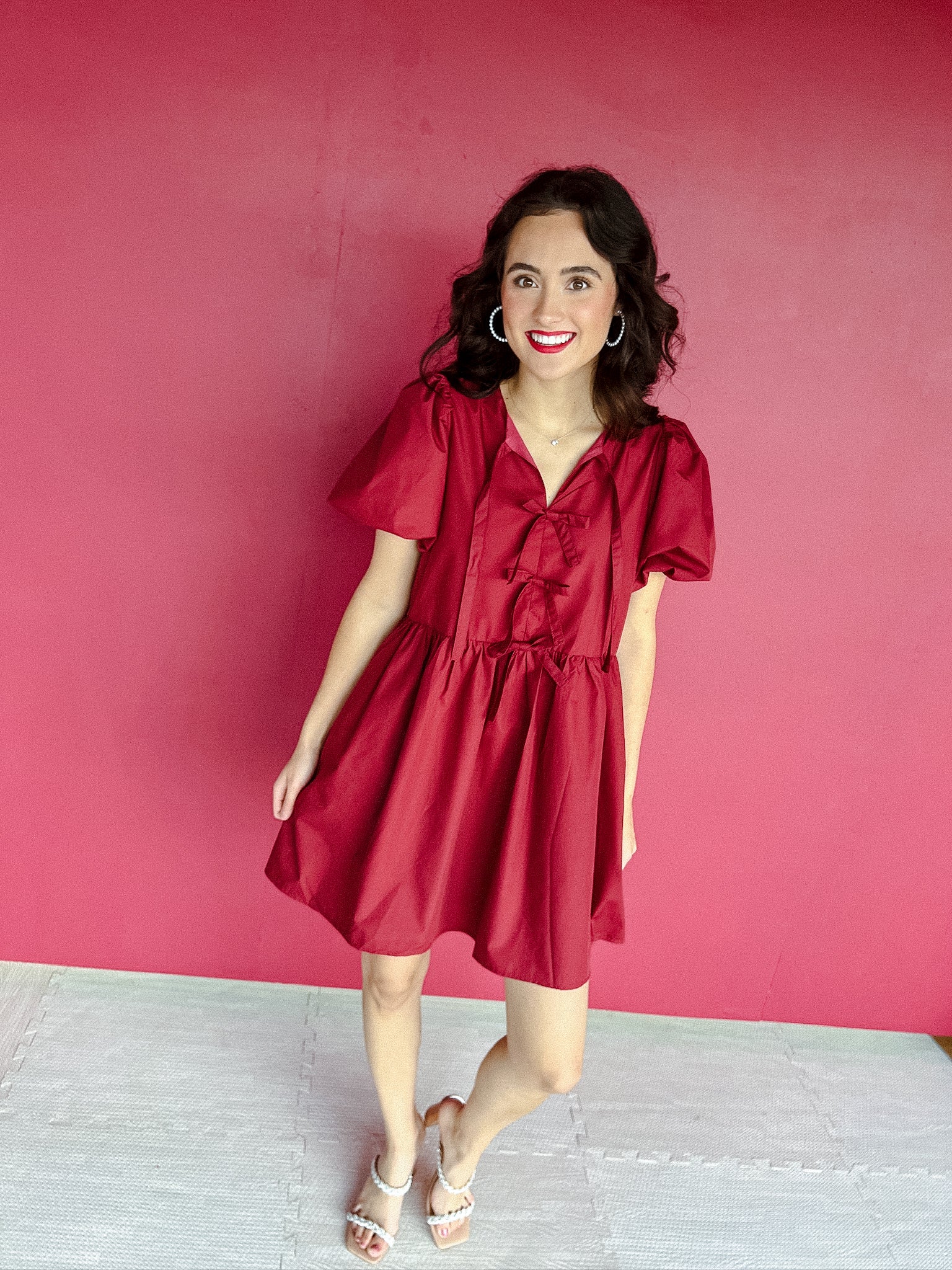 Reece Balloon Sleeve Dress - Burgundy