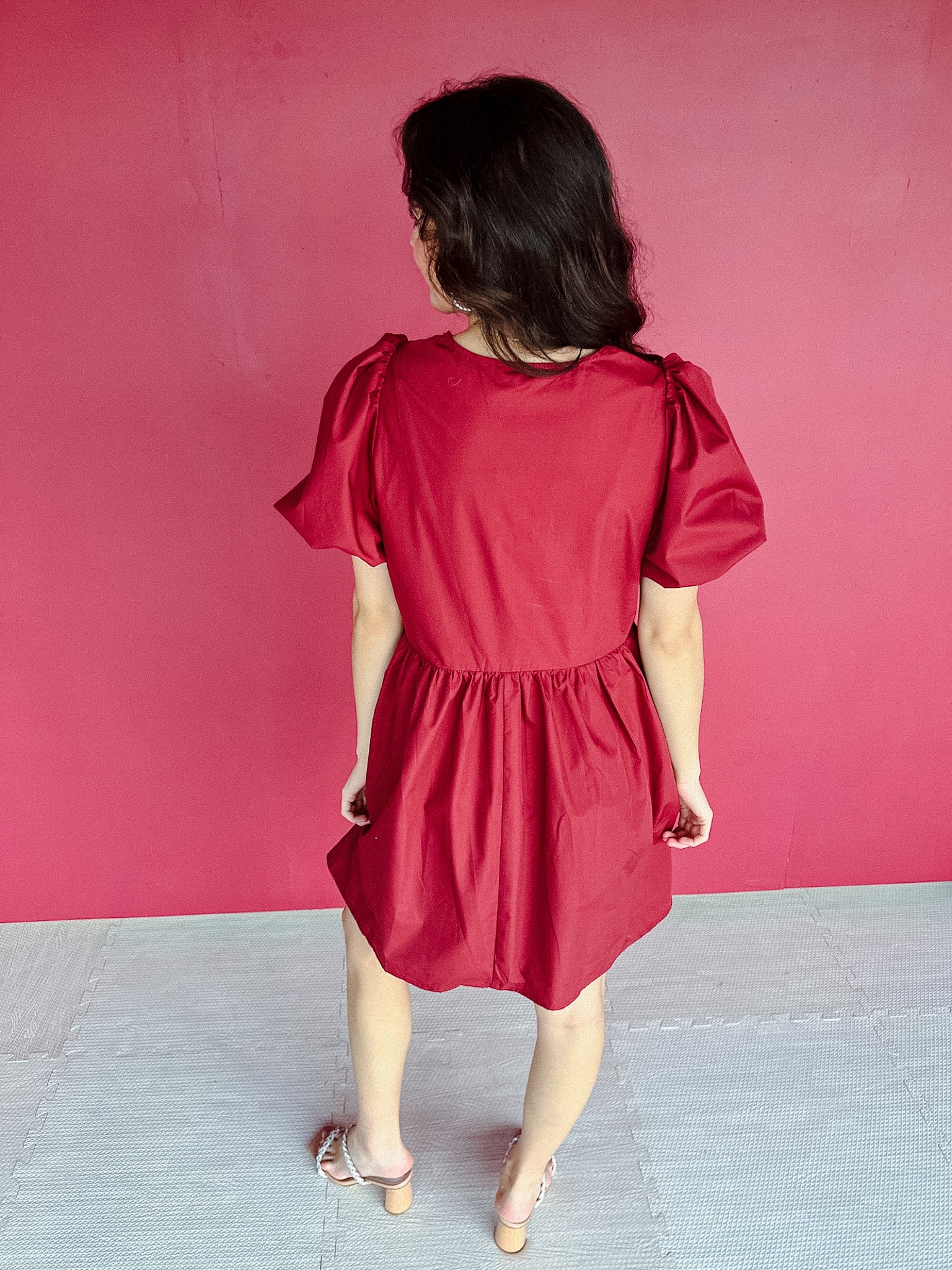 Reece Balloon Sleeve Dress - Burgundy