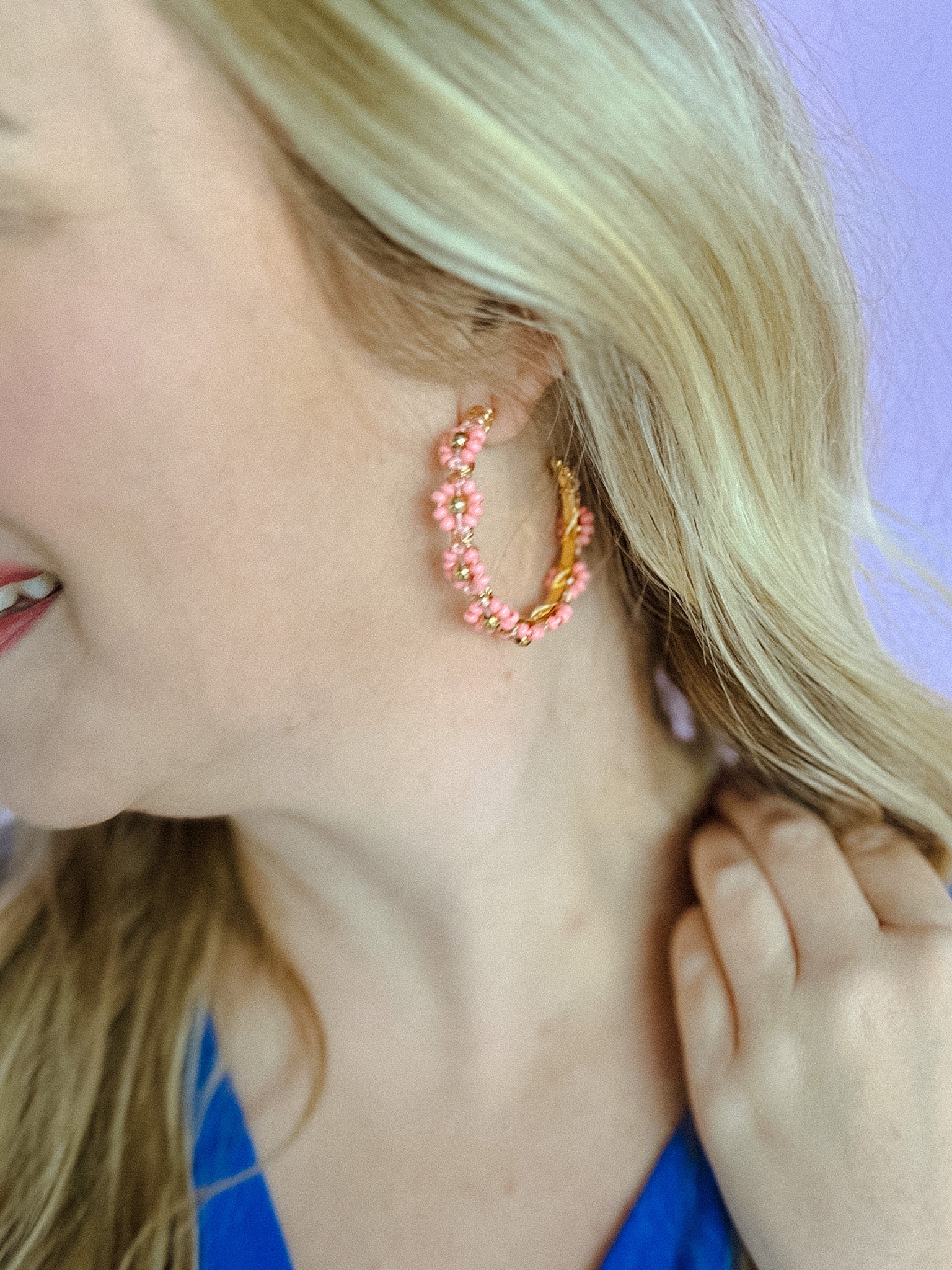[Treasure Jewels] Marissa Chain Hoop - Geranium Pink