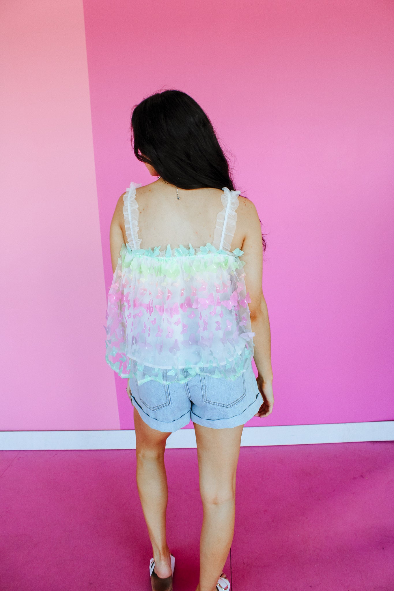 Leanna Butterfly Mesh Top - Soft White + Ice Aqua + Acid Yellow