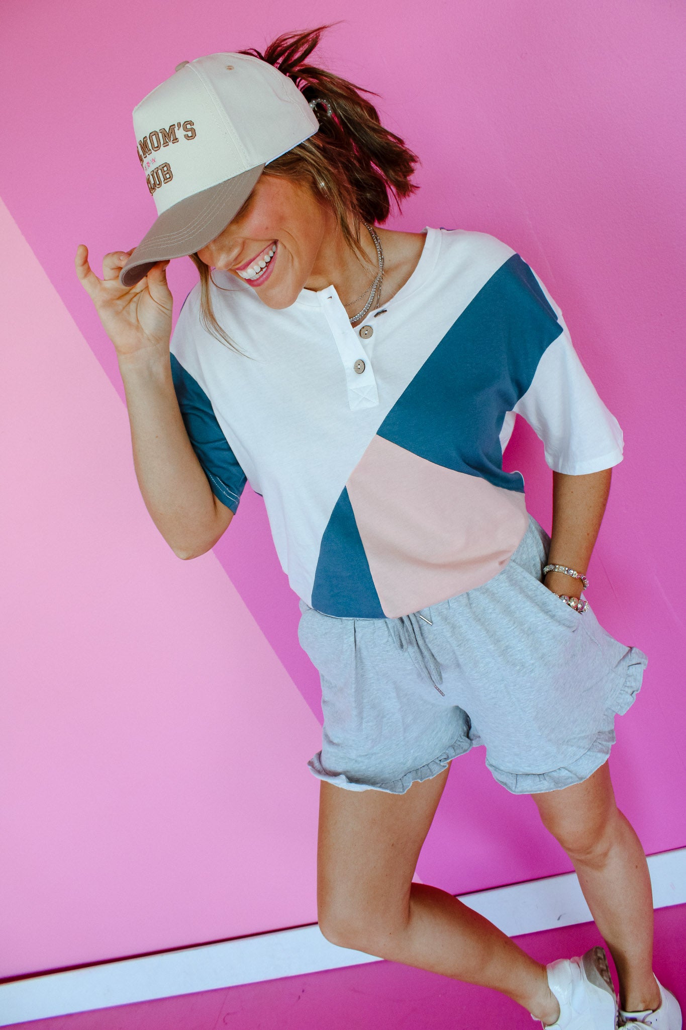 Kiki Color Block Tee - Dusty Pink + Sea Green + Soft White