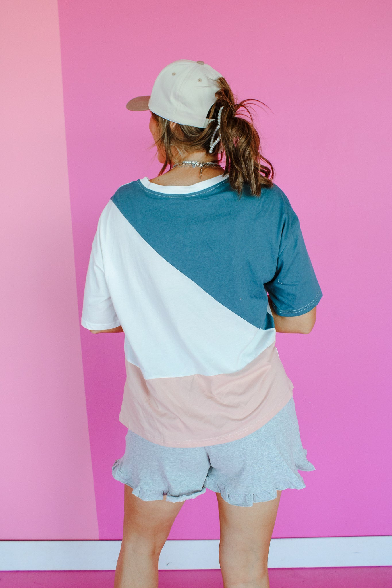 Kiki Color Block Tee - Dusty Pink + Sea Green + Soft White