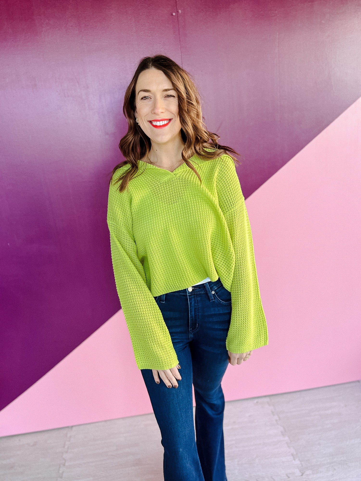 Uptown Girl Collared Sweater - Lime