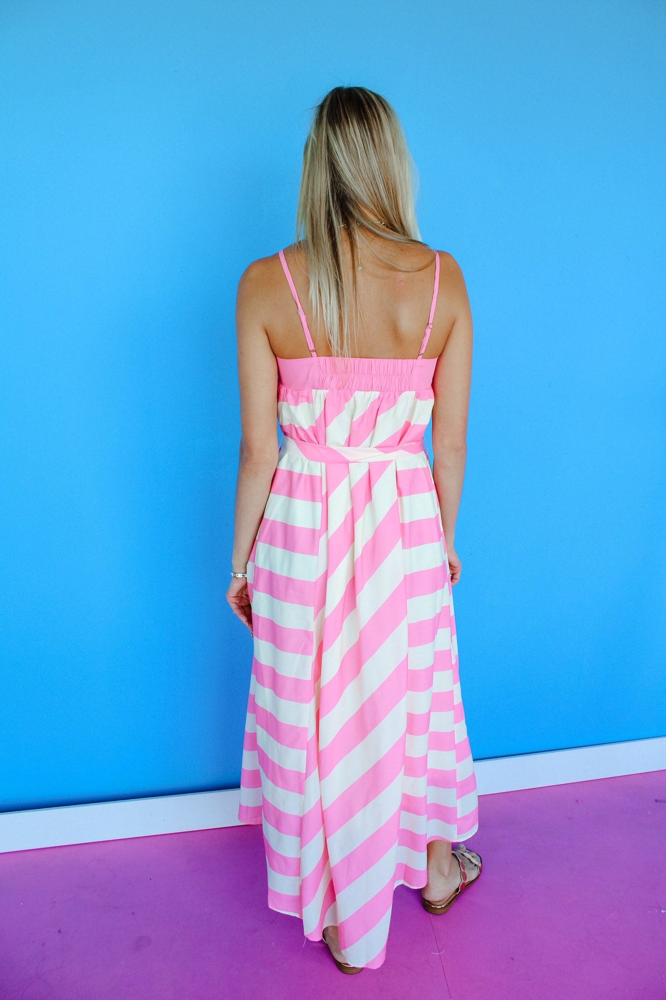 Lindy Striped Maxi Dress - Flamingo Pink + Banana