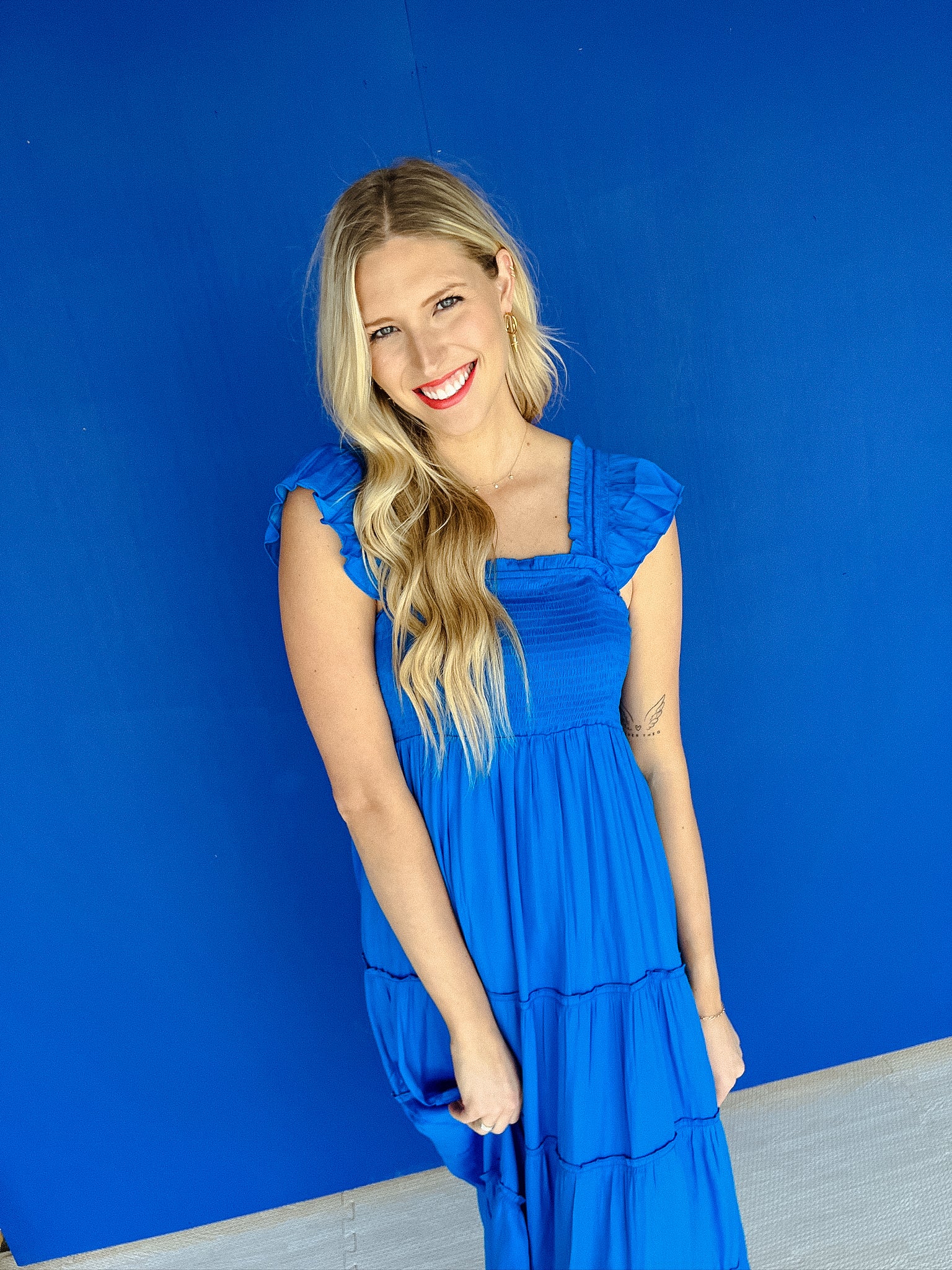 Malia Smocked Midi Dress - Bright Blue