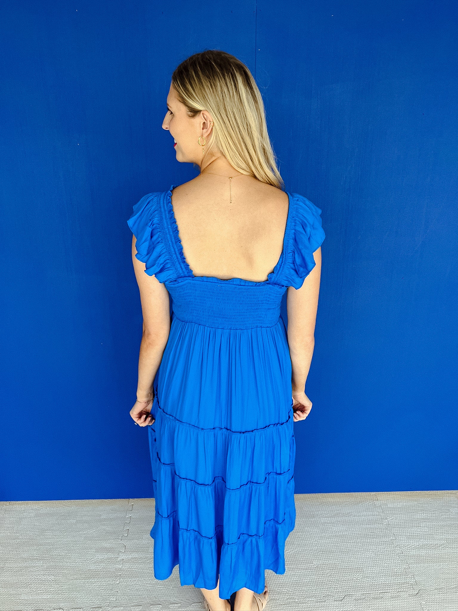 Malia Smocked Midi Dress - Bright Blue
