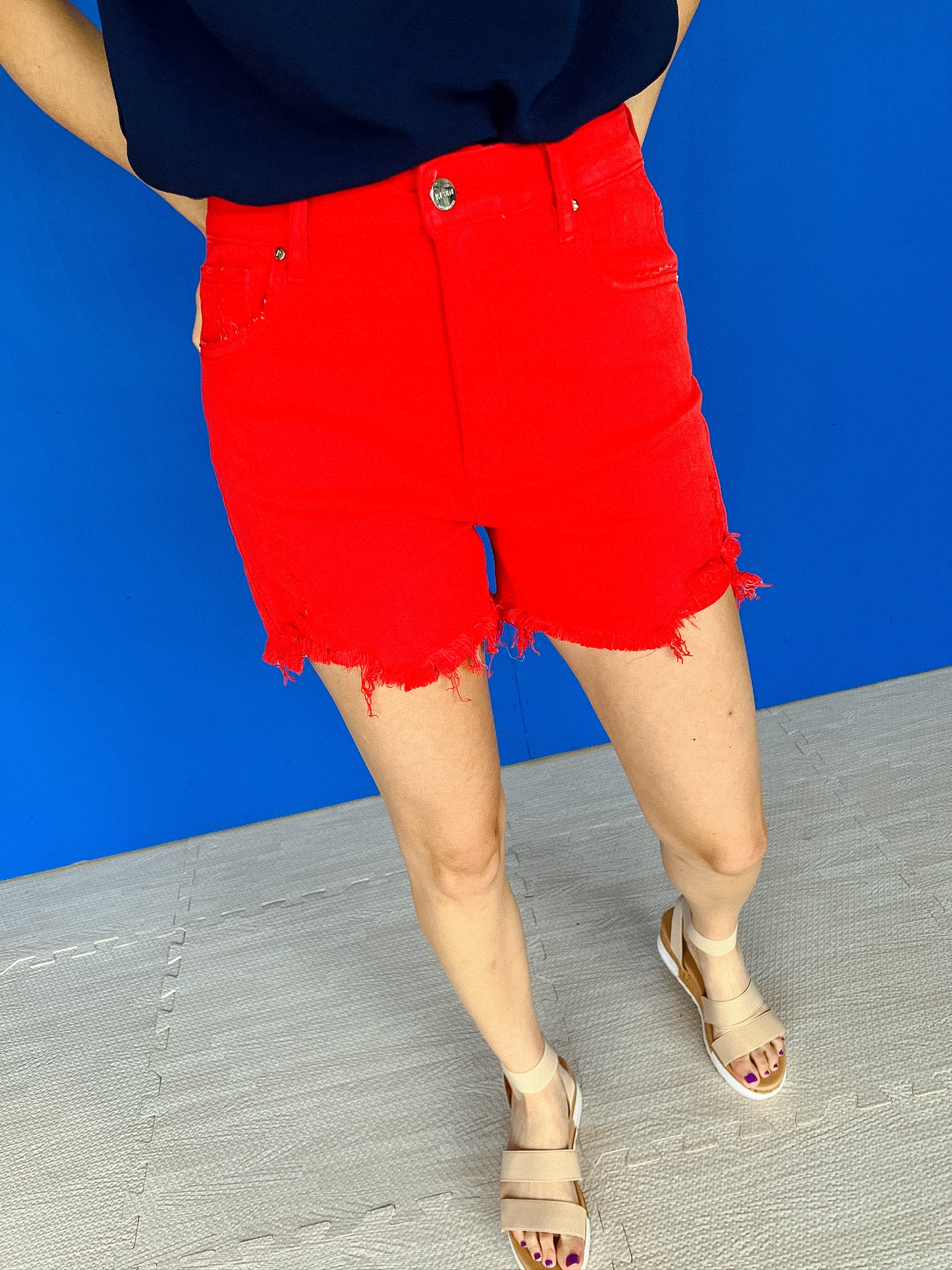 I've Got Sunshine Denim Shorts - True Red