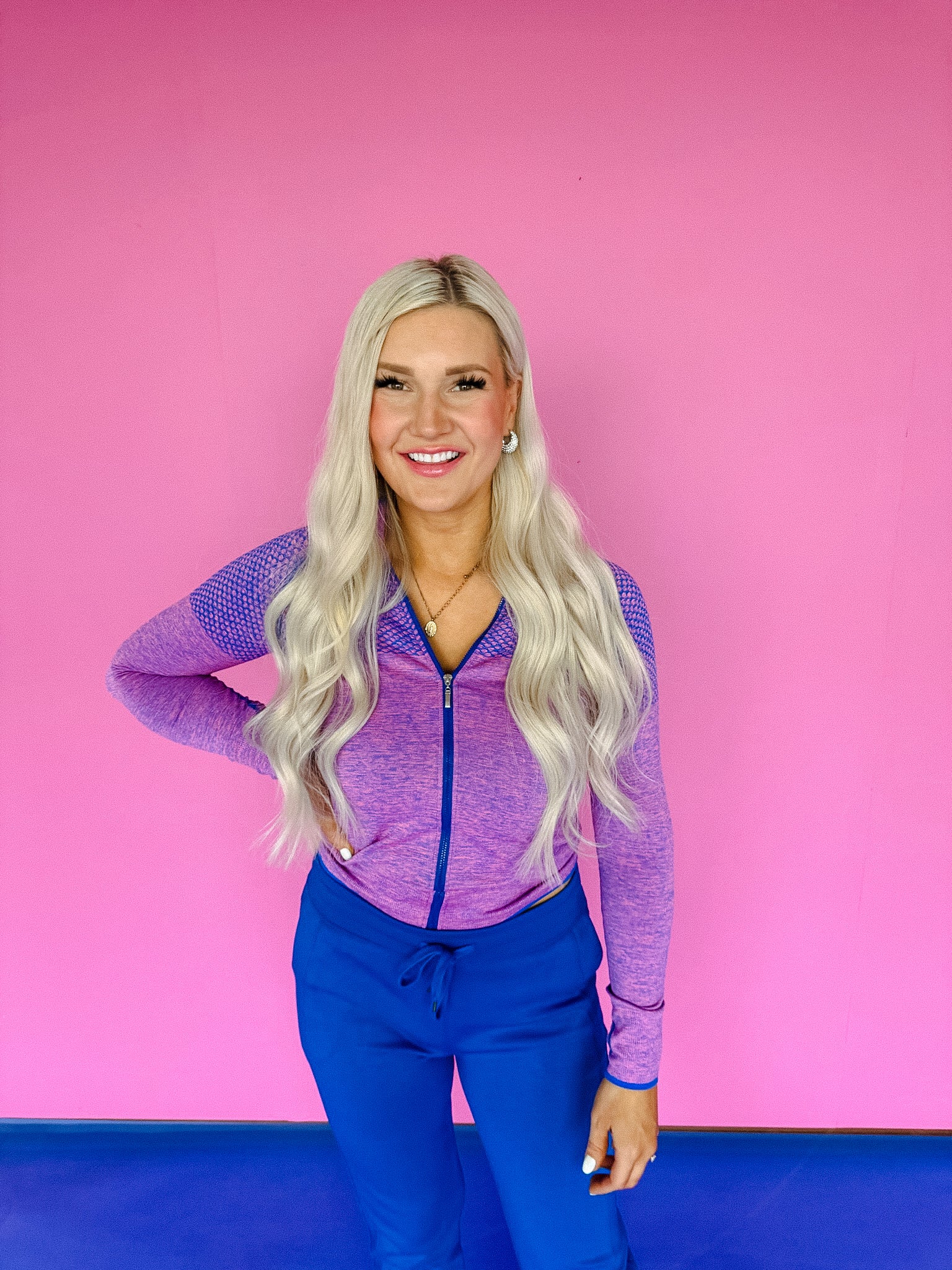 Ready Set Go Active Jacket - Bright Blue + Pink