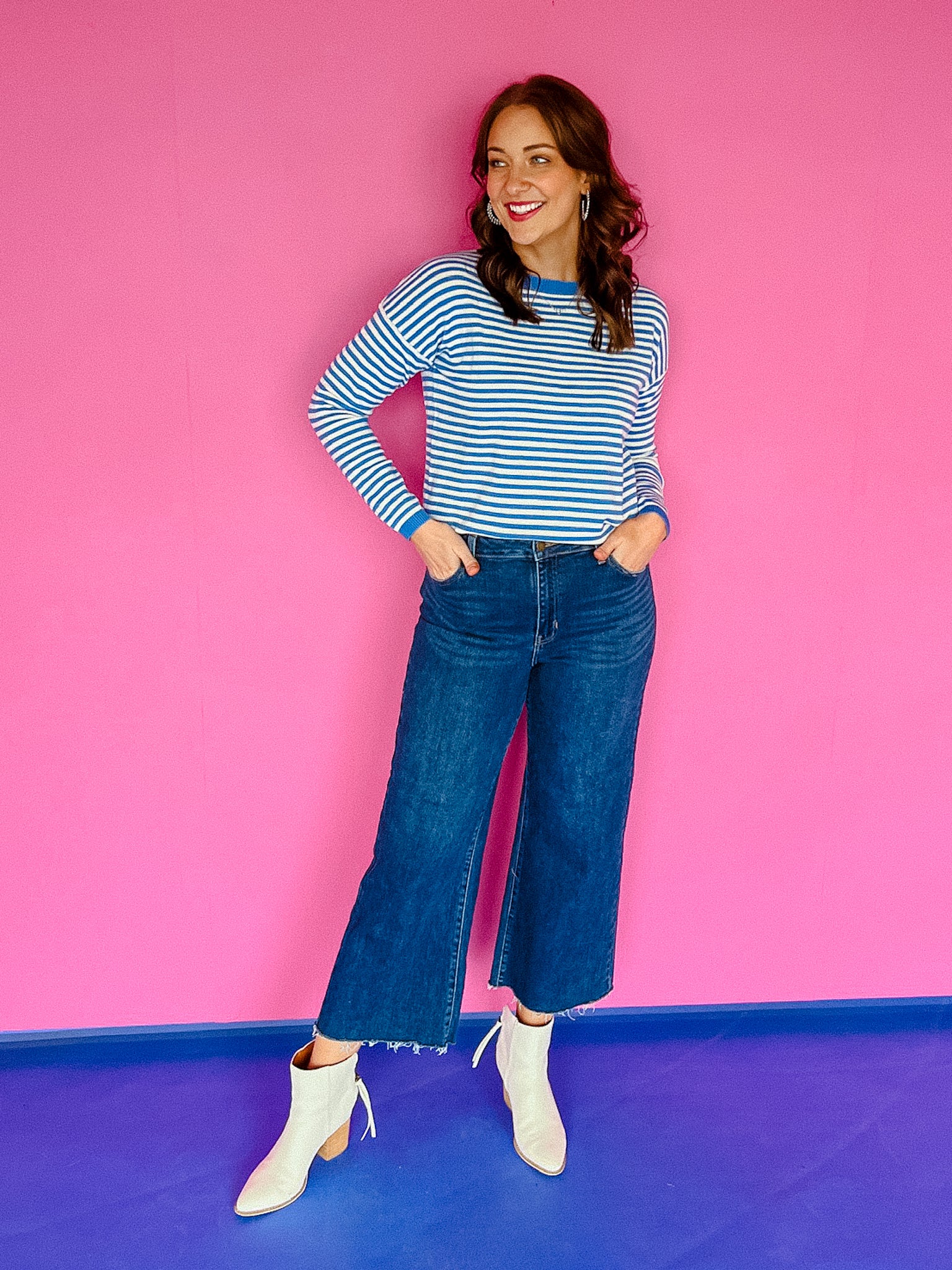 Gracie Striped Top - Oxford Blue + Soft White