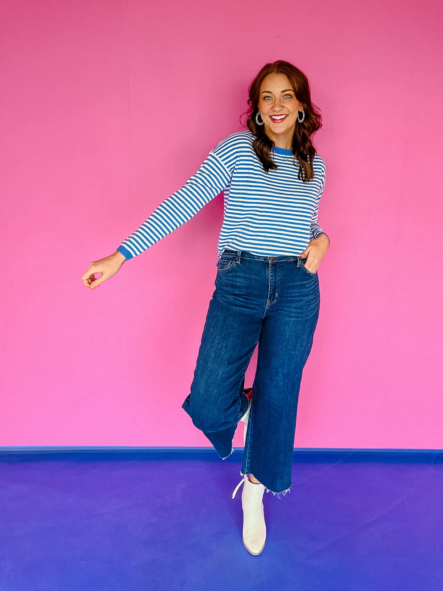 Gracie Striped Top - Oxford Blue + Soft White