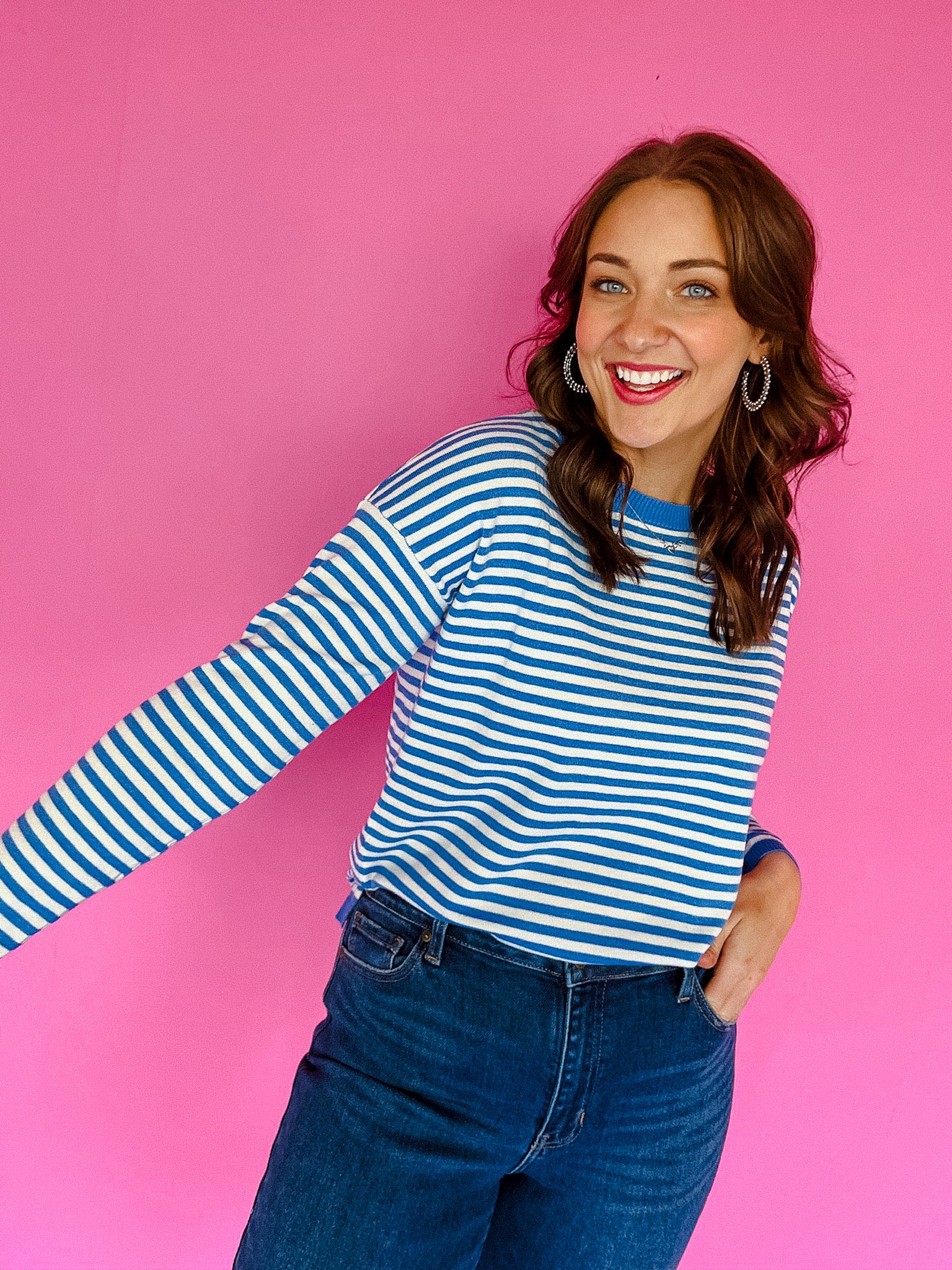 Gracie Striped Top - Oxford Blue + Soft White