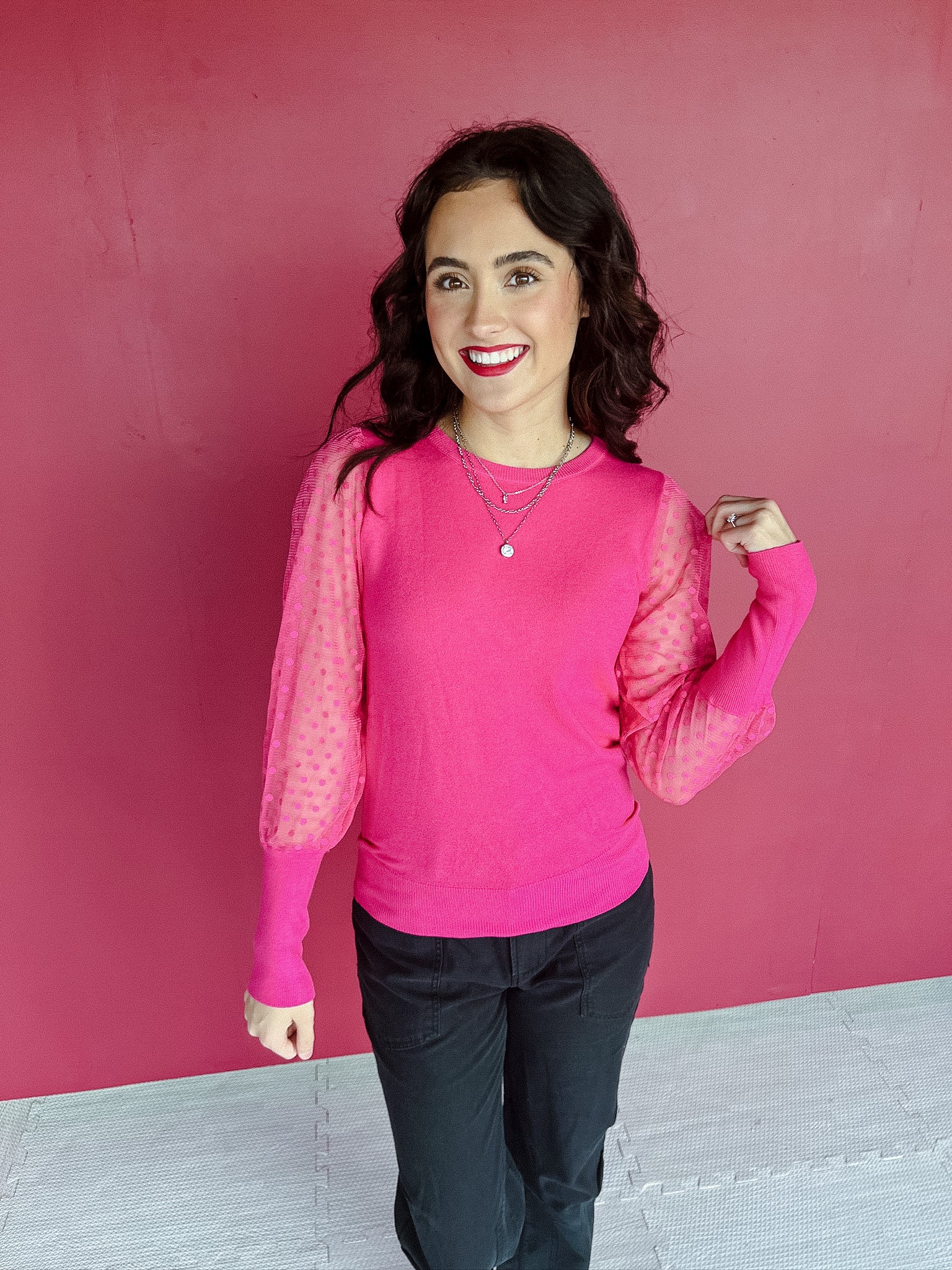 Erin Polka Dot Crewneck Sweater - Magenta