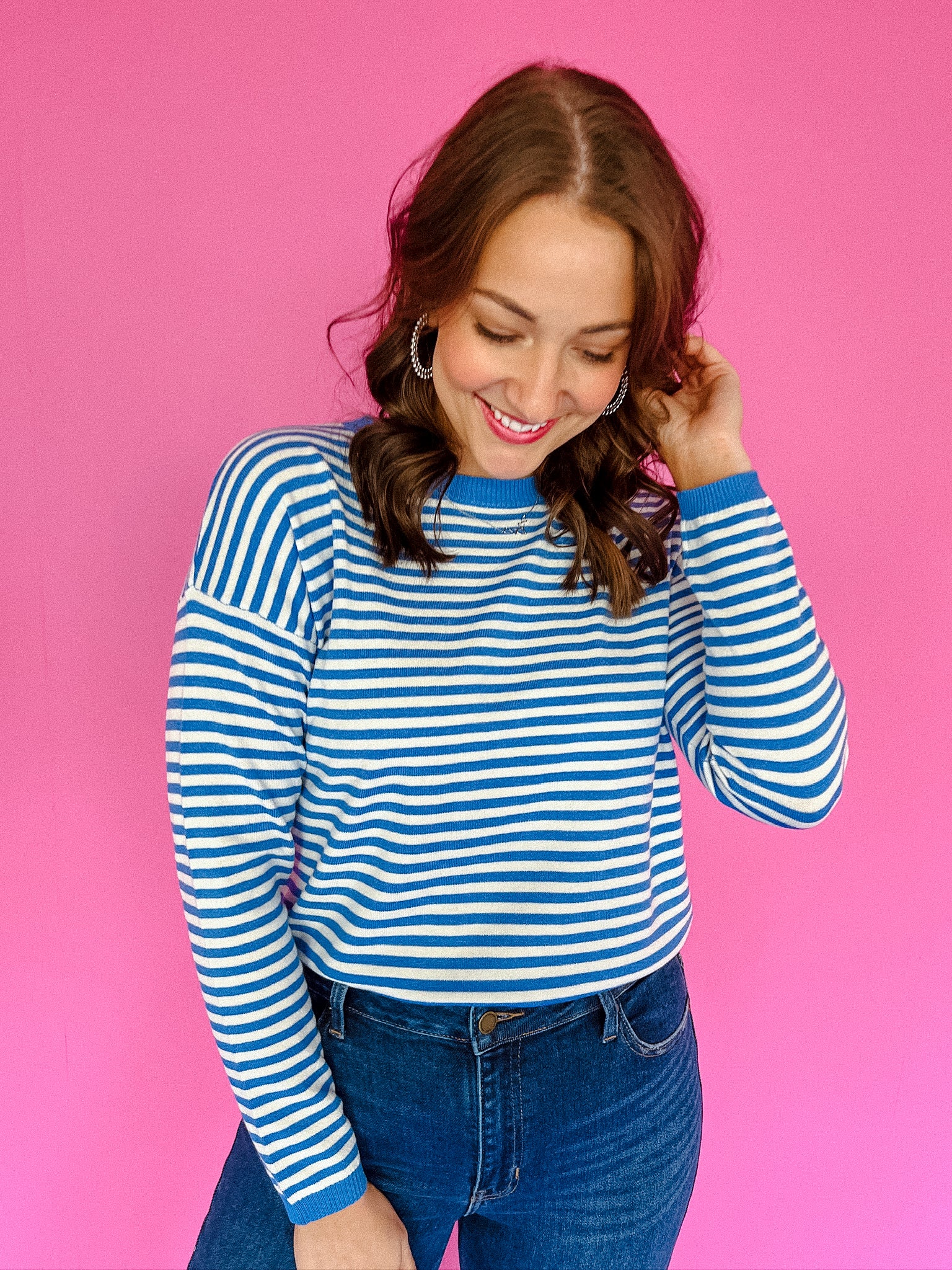 Gracie Striped Top - Oxford Blue + Soft White