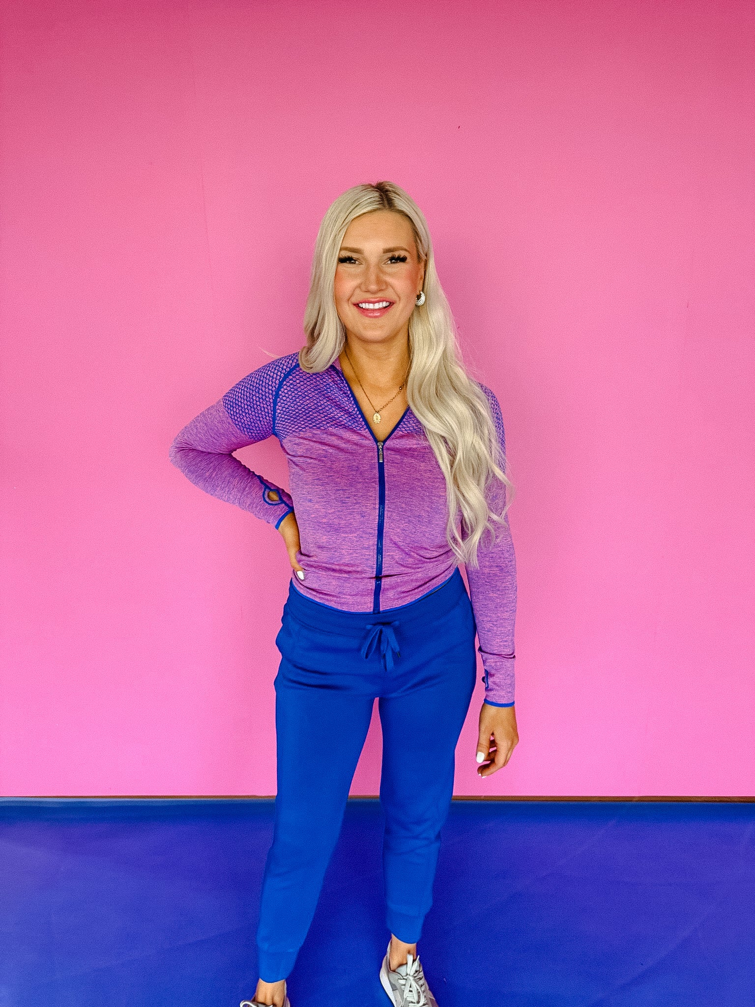 Ready Set Go Active Jacket - Bright Blue + Pink