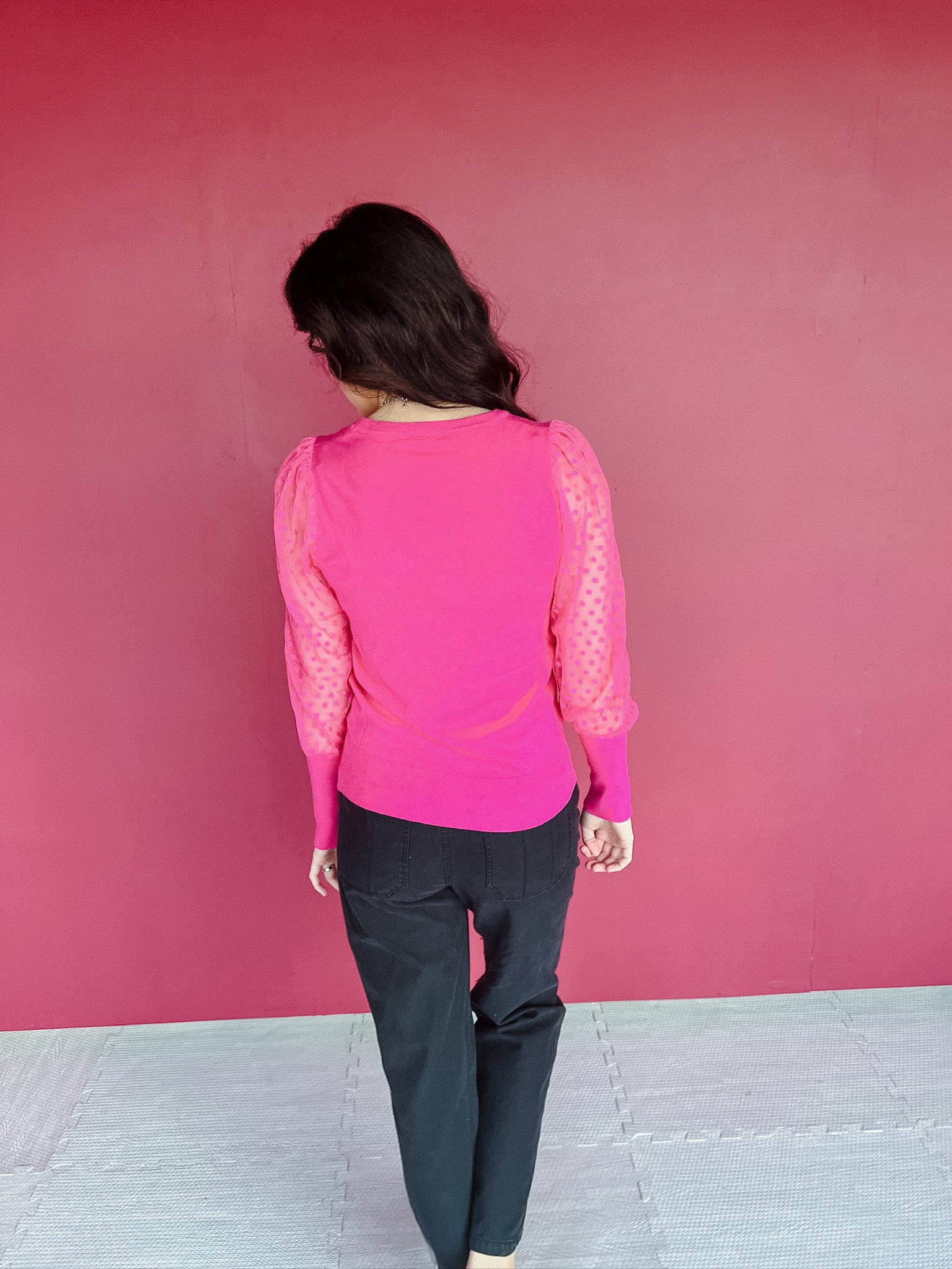 Erin Polka Dot Crewneck Sweater - Magenta