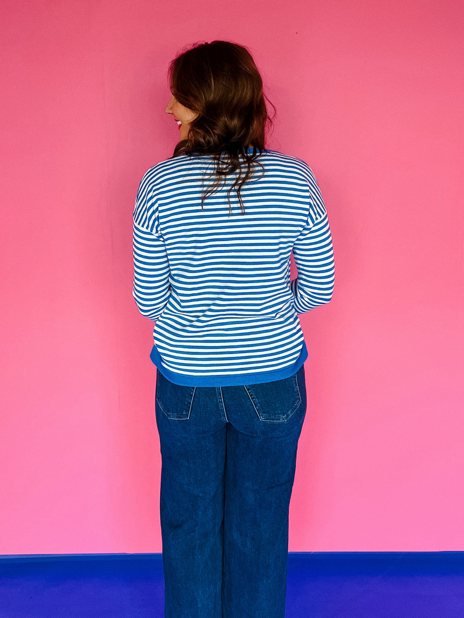 Gracie Striped Top - Oxford Blue + Soft White