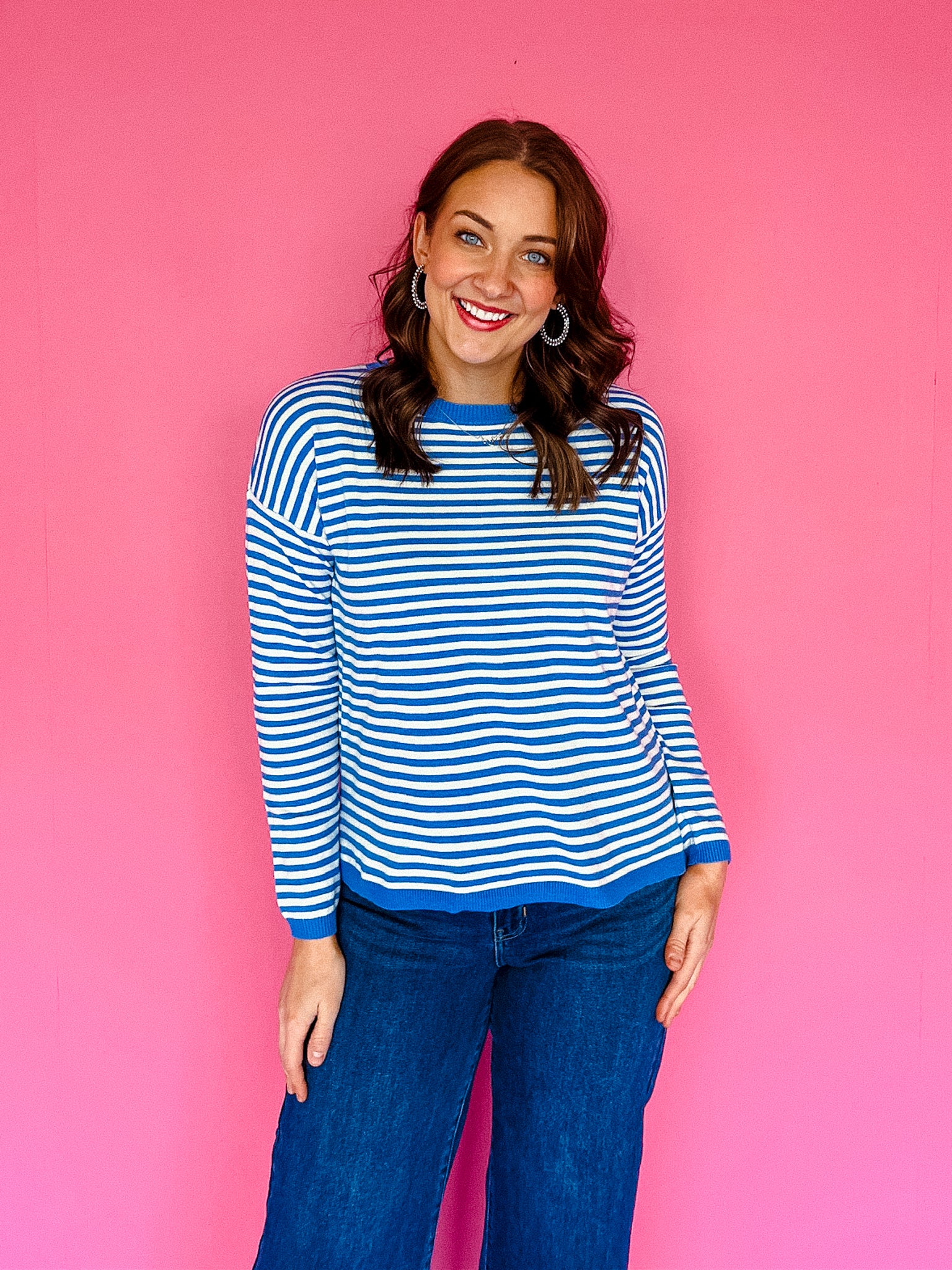 Gracie Striped Top - Oxford Blue + Soft White