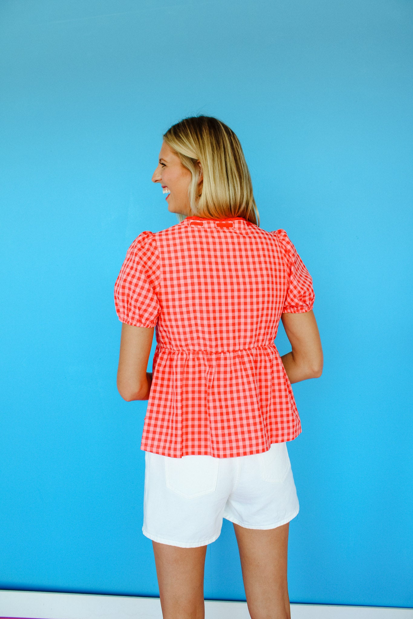 Trish Gingham Blouse - Coral Red