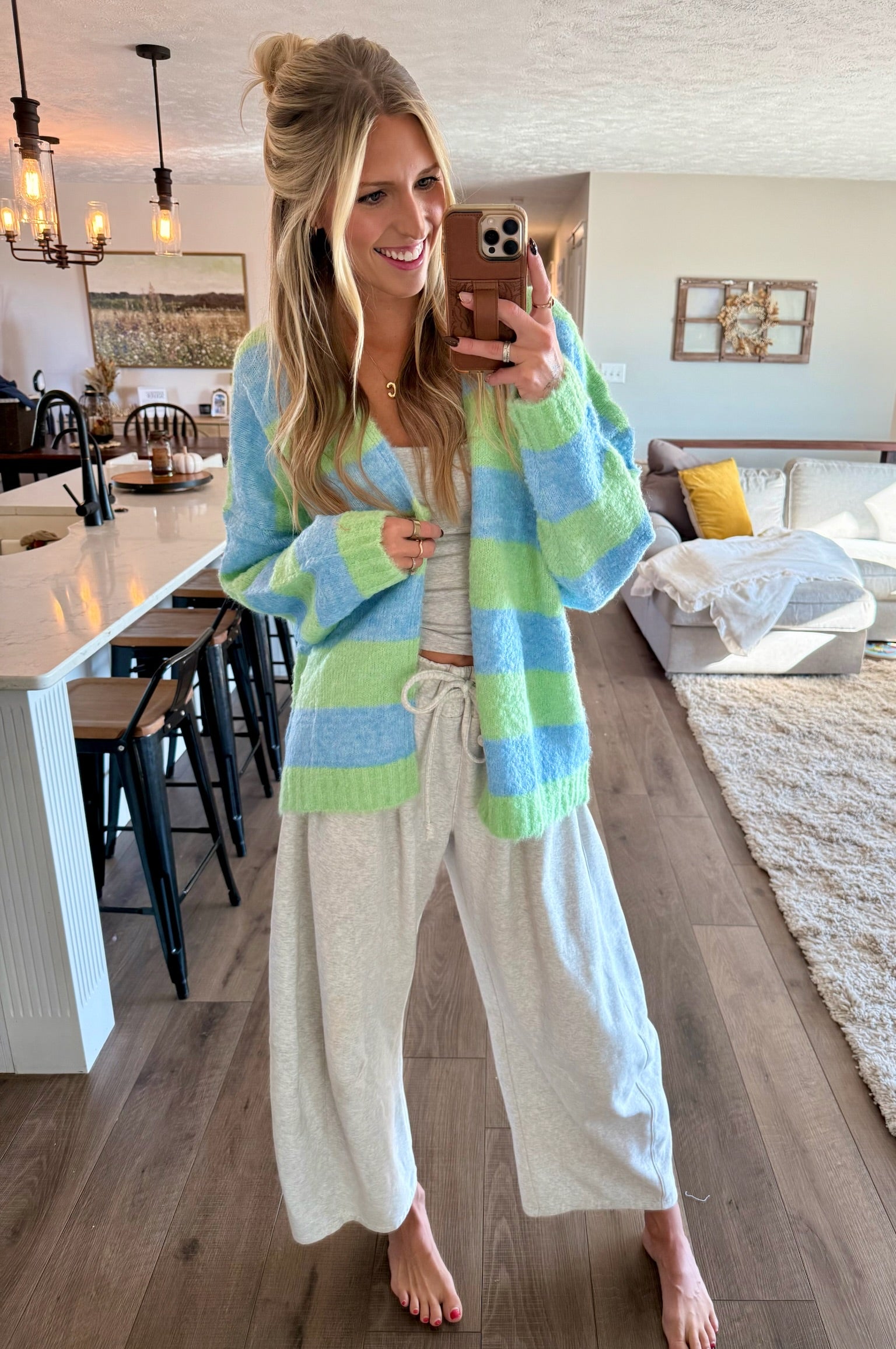 Crisp 'n Colorful Striped Cardigan - Mint + Powder Blue