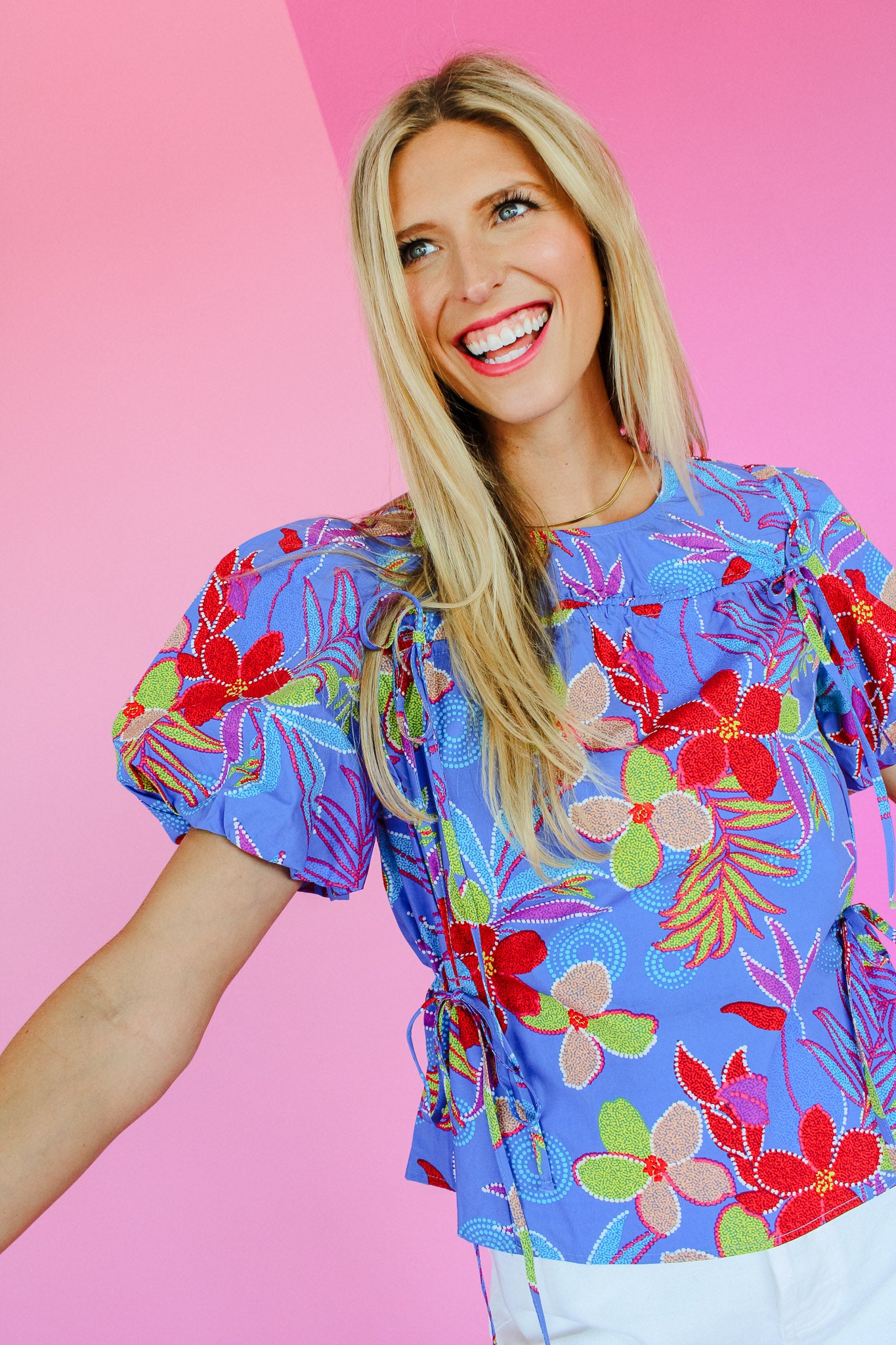 Felicity Floral Blouse - Heliotrope + Lime + Cool Red